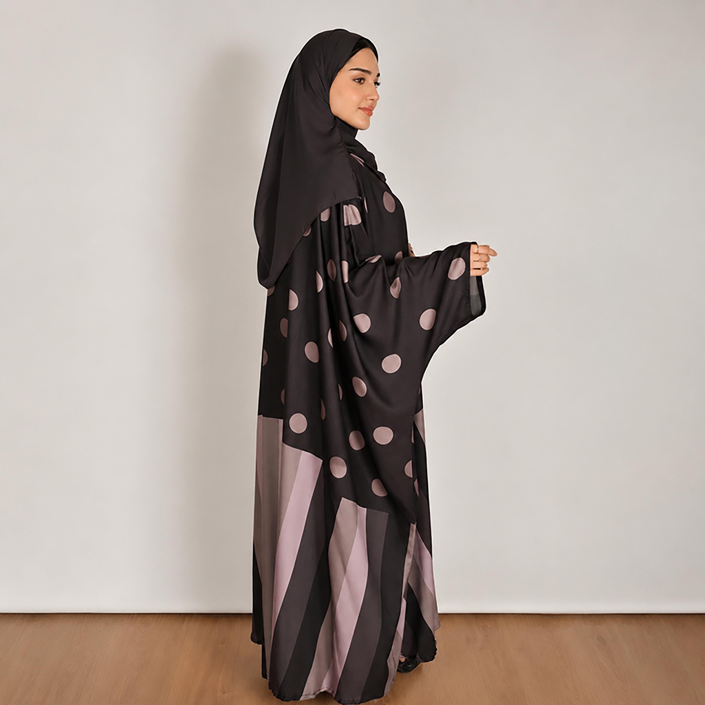 عباية بشت كتان حريمي بنقشة منقطة متعددة الألوان مع حجاب من حوراء-women-arabicclothing-abayas-image-5