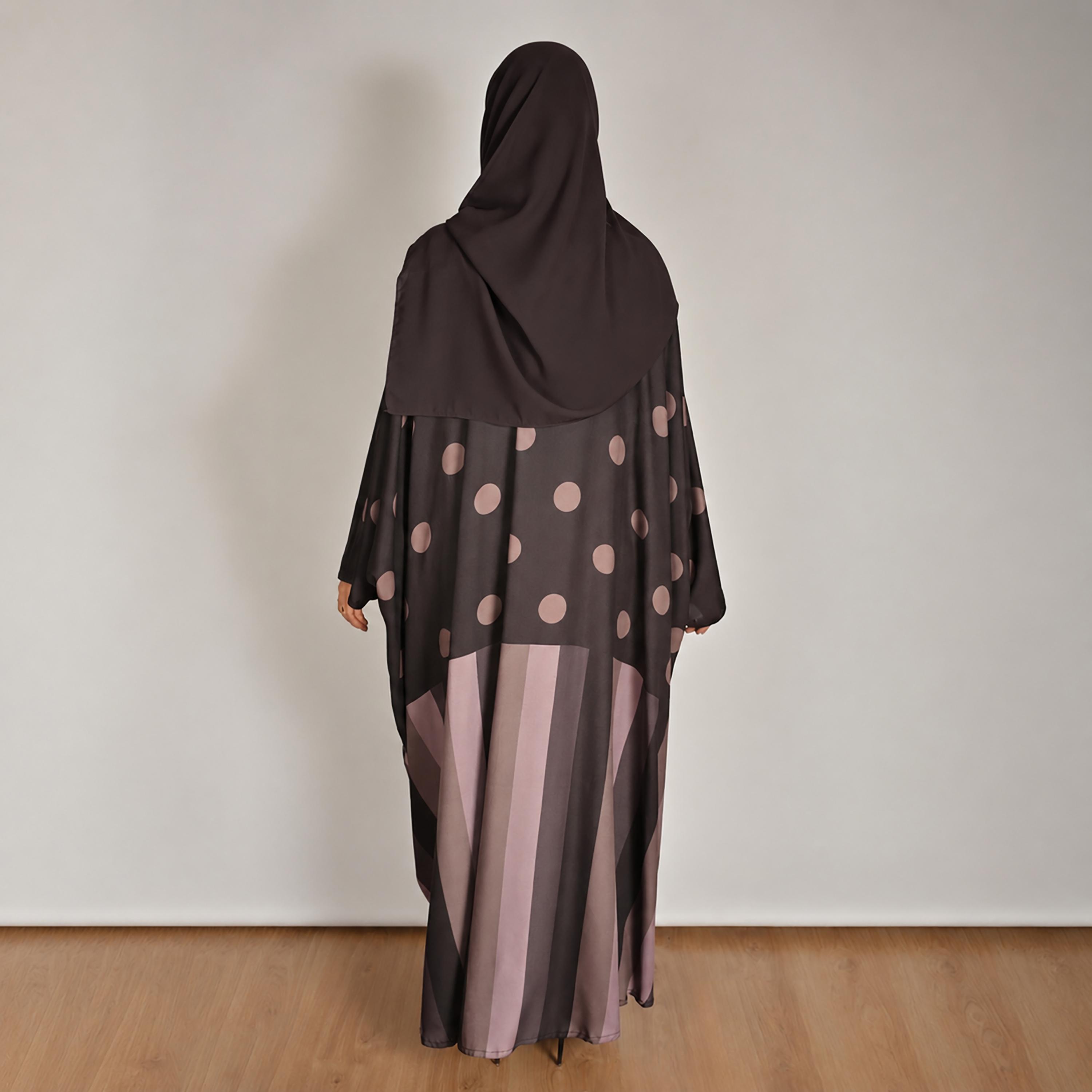 عباية بشت كتان حريمي بنقشة منقطة متعددة الألوان مع حجاب من حوراء-women-arabicclothing-abayas-image-6