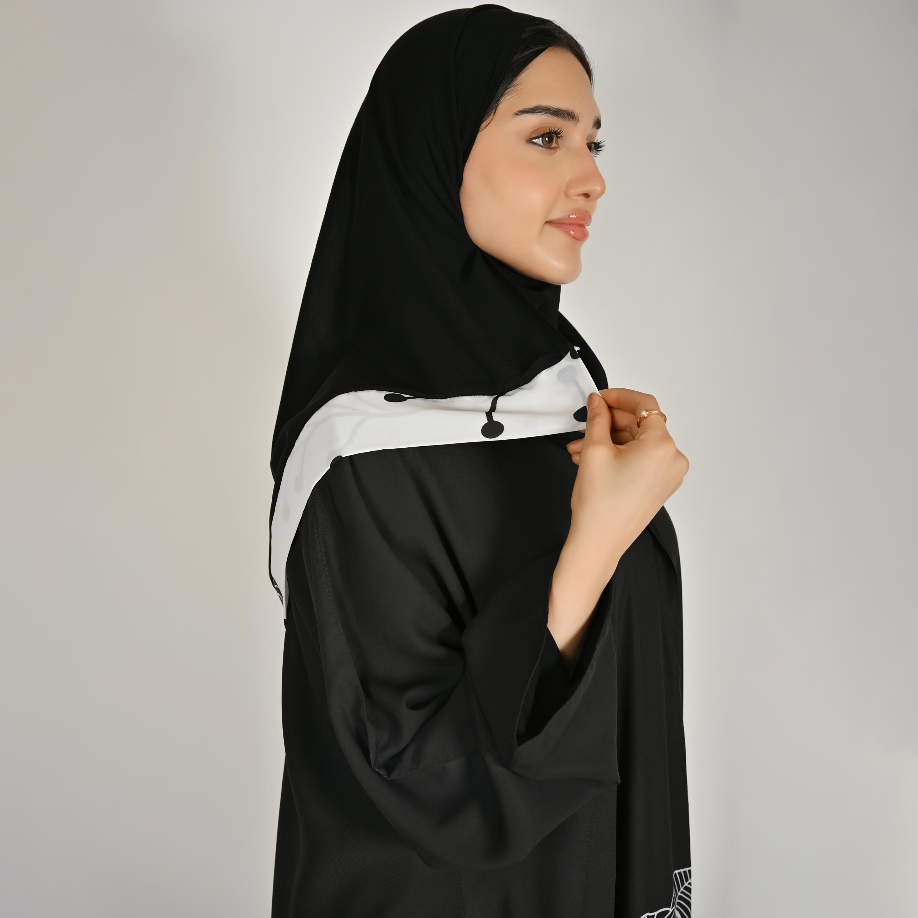 عباية كتان حريمي بطبعة زهور على الحافة متعددة الألوان مع حجاب من حوراء-women-arabicclothing-abayas-image-3