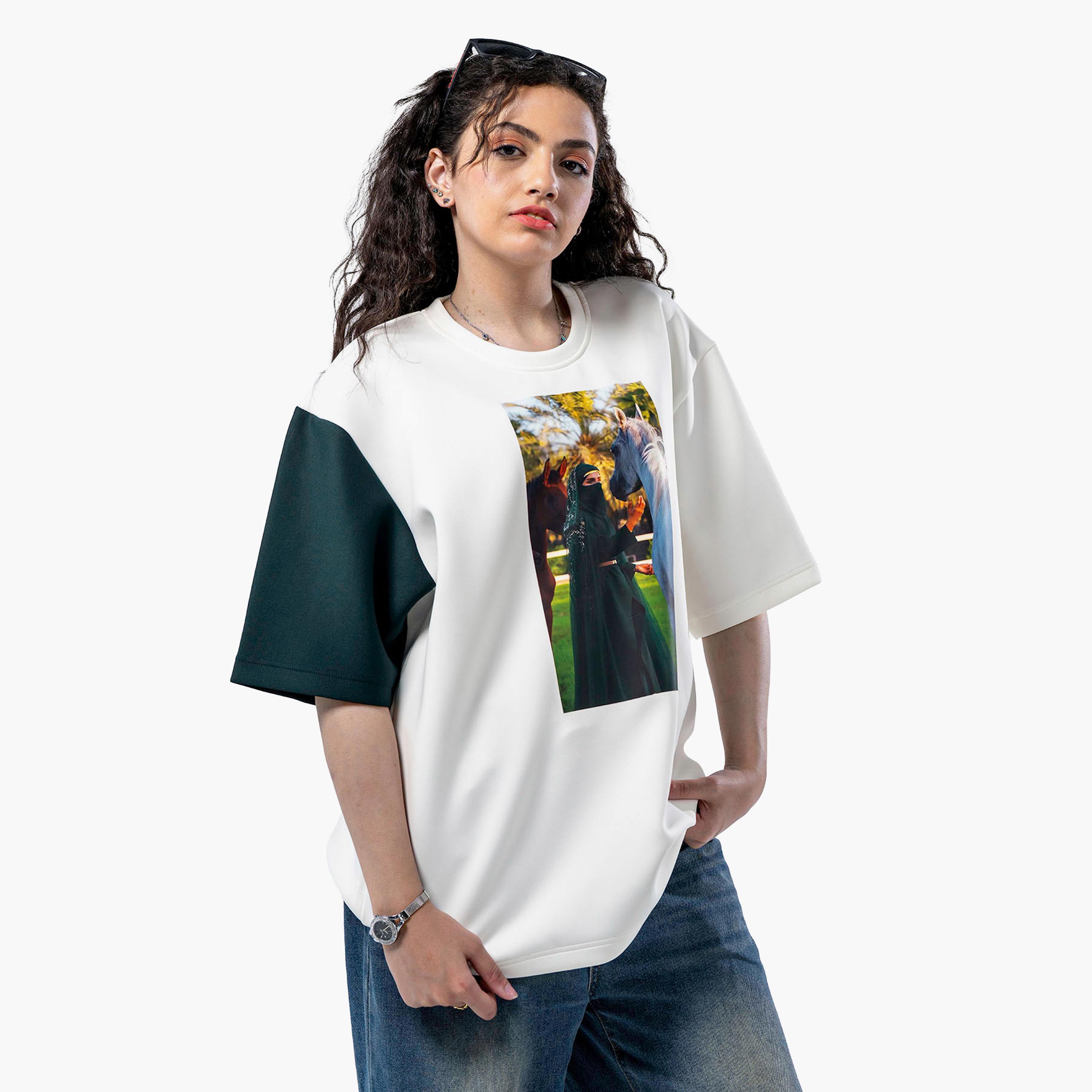sanefn White and Green KSA National Day Graphic Print Women's T-Shirt-women-clothing-tshirts-image-1