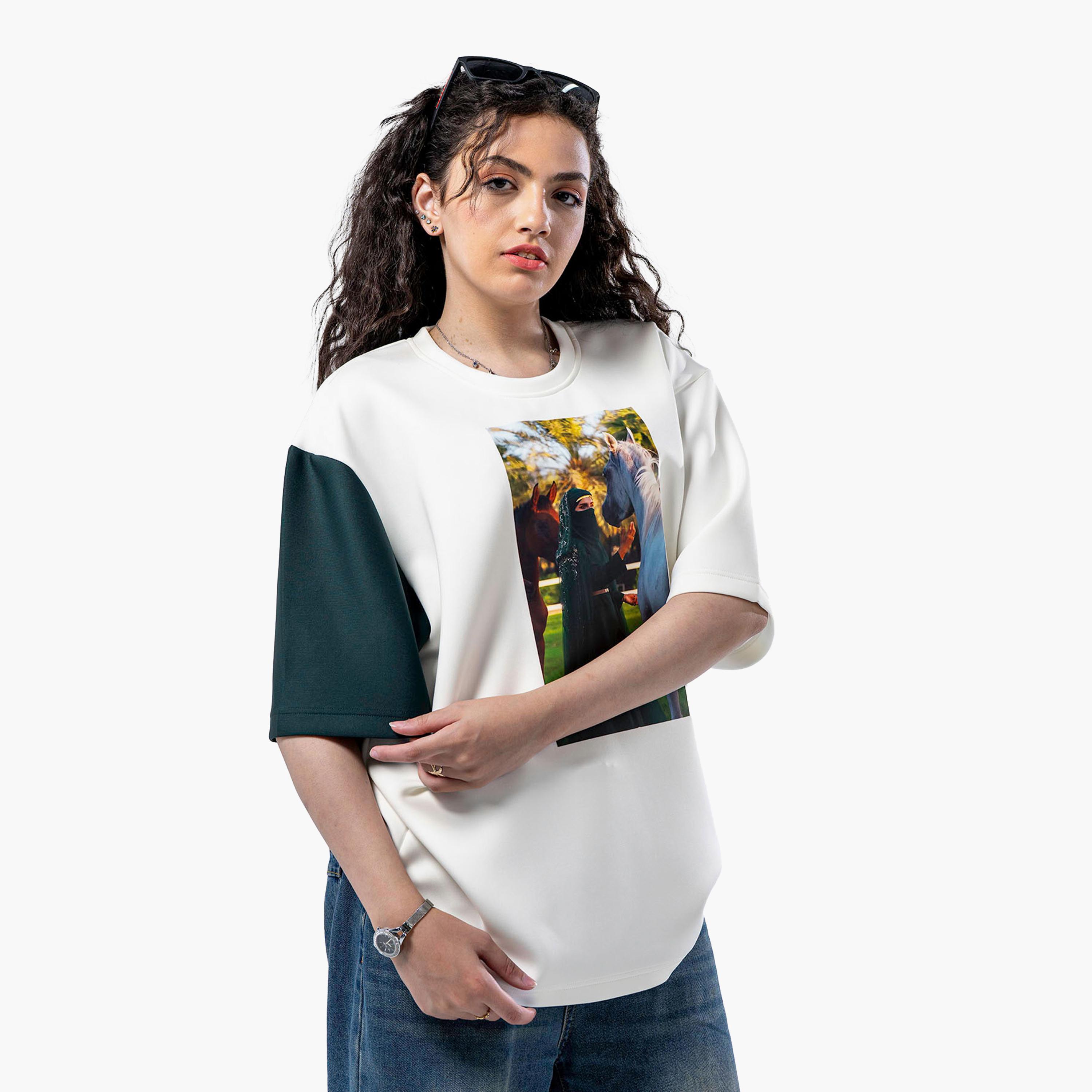 sanefn White and Green KSA National Day Graphic Print Women's T-Shirt-women-clothing-tshirts-image-2