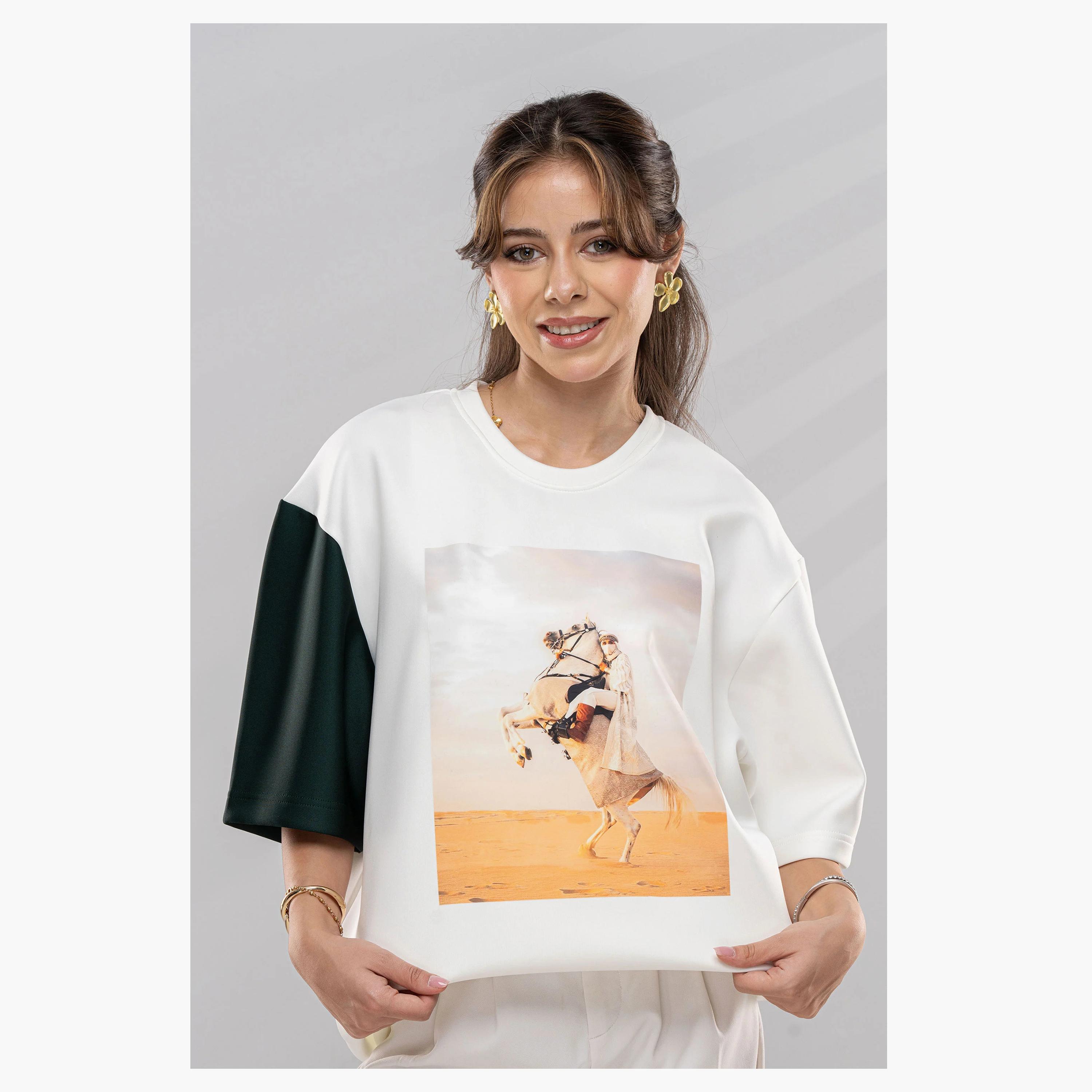 sanefn White and Green KSA National Day Graphic Print Women's T-Shirt-women-clothing-tshirts-image-1
