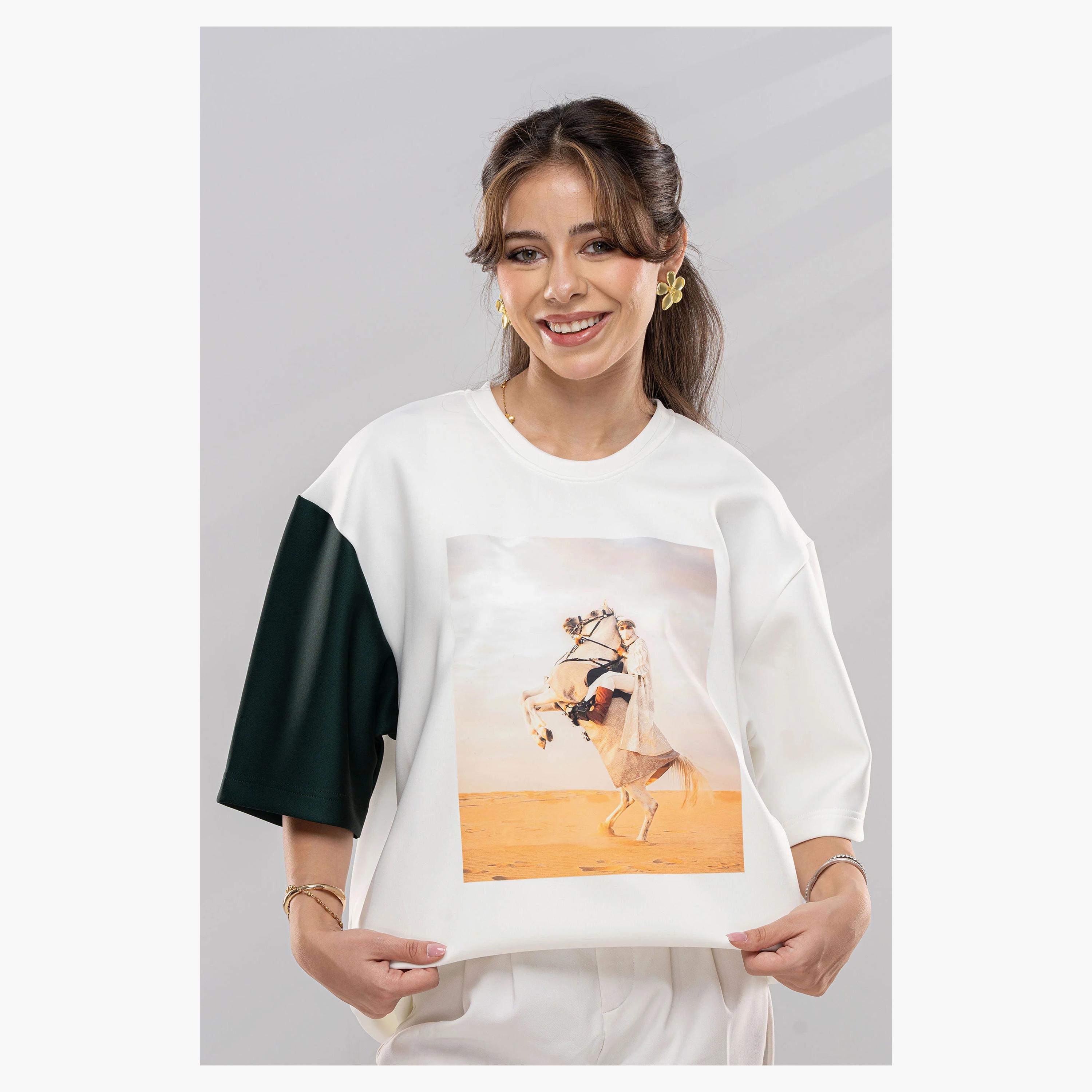 sanefn White and Green KSA National Day Graphic Print Women's T-Shirt-women-clothing-tshirts-image-2