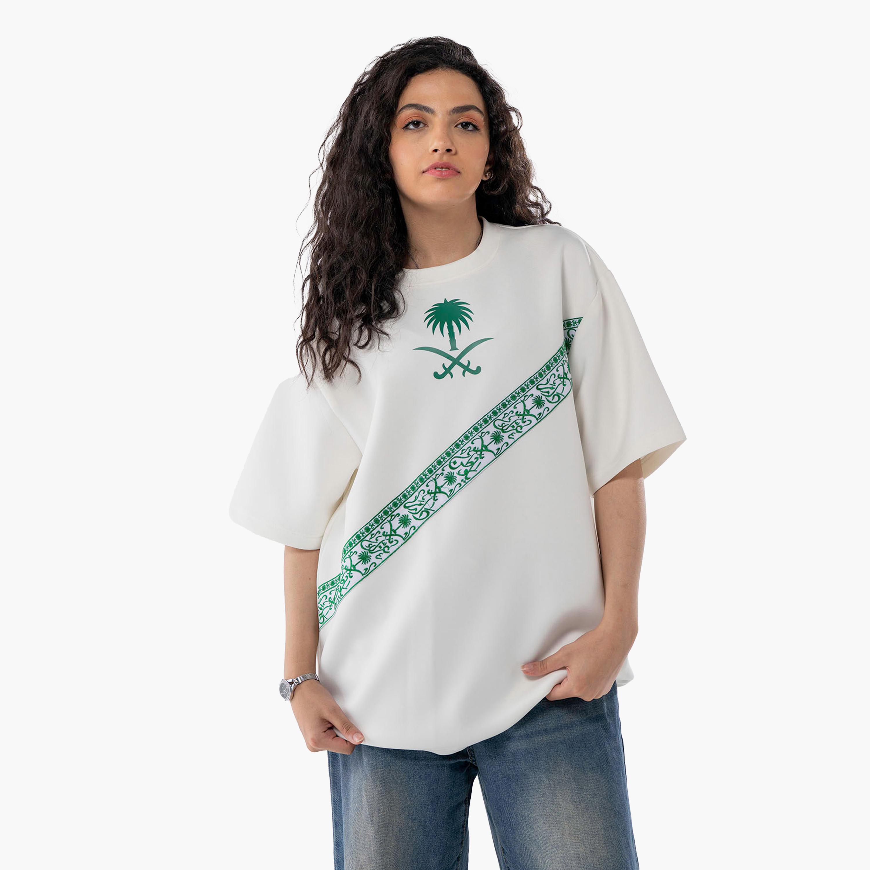 sanefn White KSA National Day Embroidered Women's T-Shirt-women-clothing-tshirts-image-1