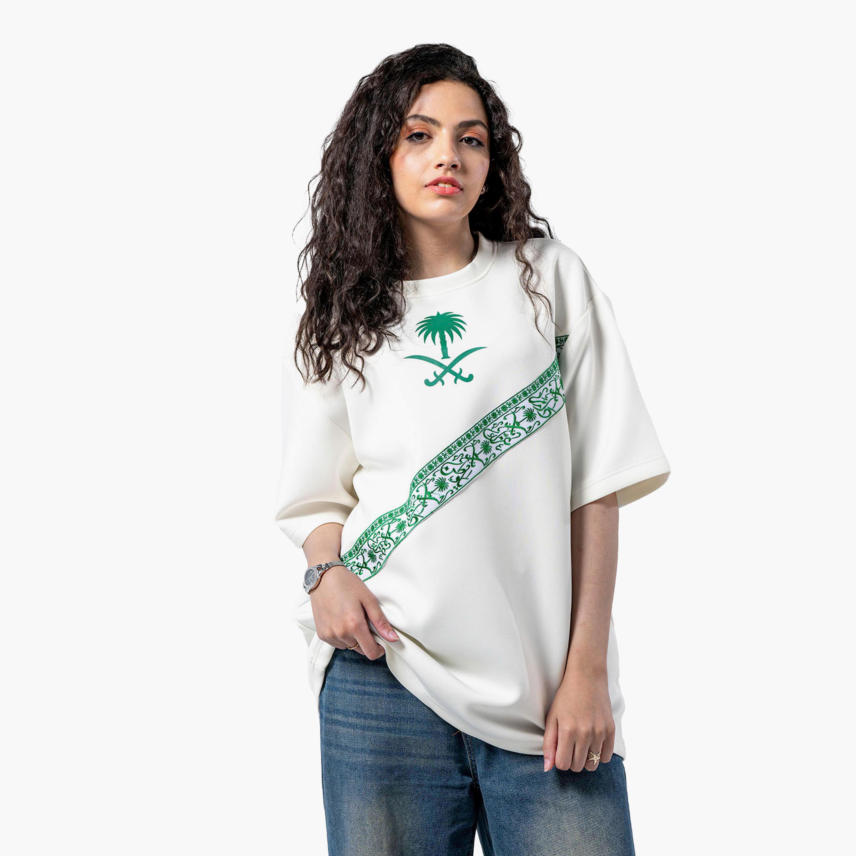 sanefn White KSA National Day Embroidered Women's T-Shirt-women-clothing-tshirts-image-2