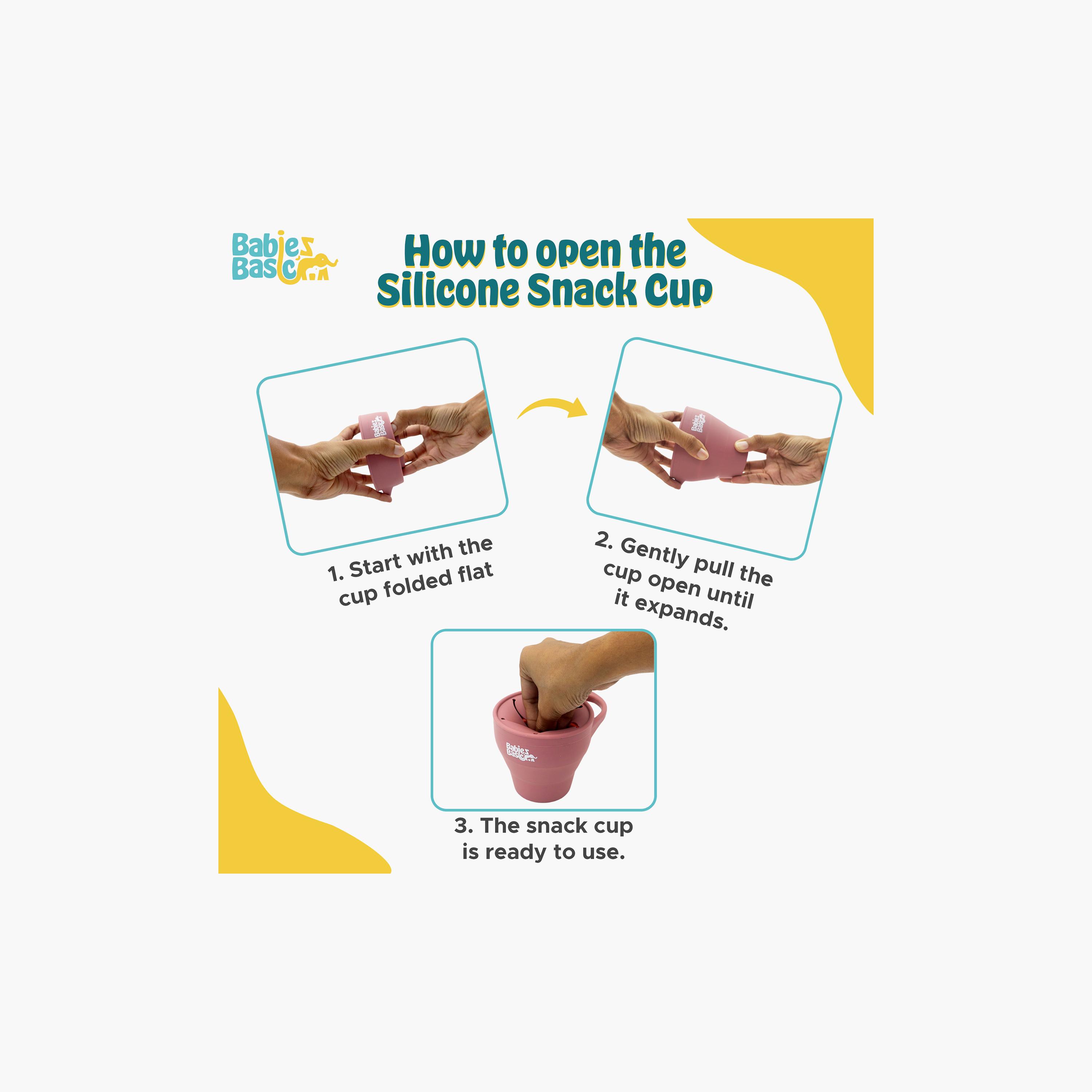 كوب سيليكون قابل للطي للوجبات الخفيفة مع غطاء - 150 مل من بيبيز بيزك-baby-feeding-mealtimeessentials-image-6