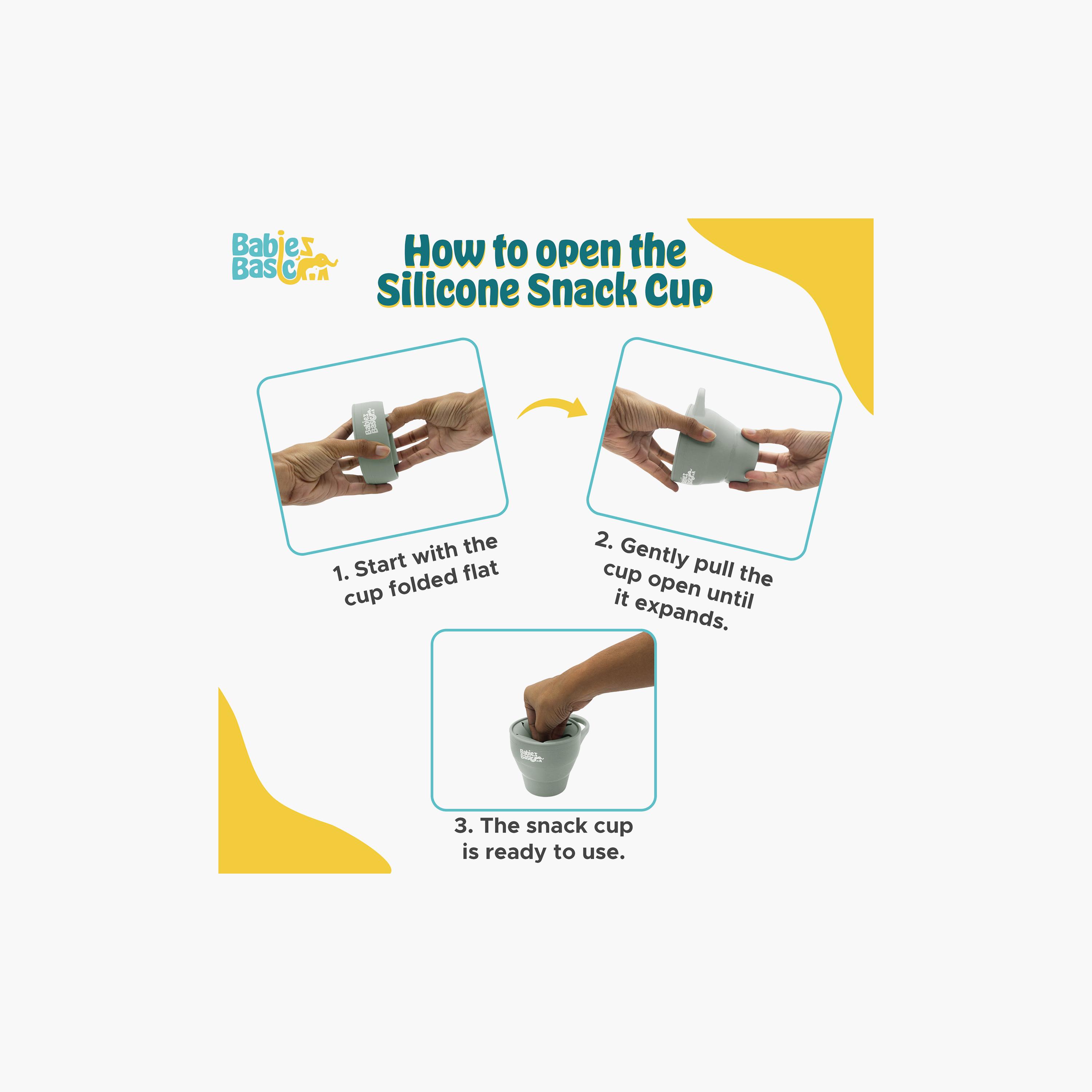 كوب سيليكون قابل للطي للوجبات الخفيفة مع غطاء - 150 مل من بيبيز بيزك-baby-feeding-mealtimeessentials-image-6