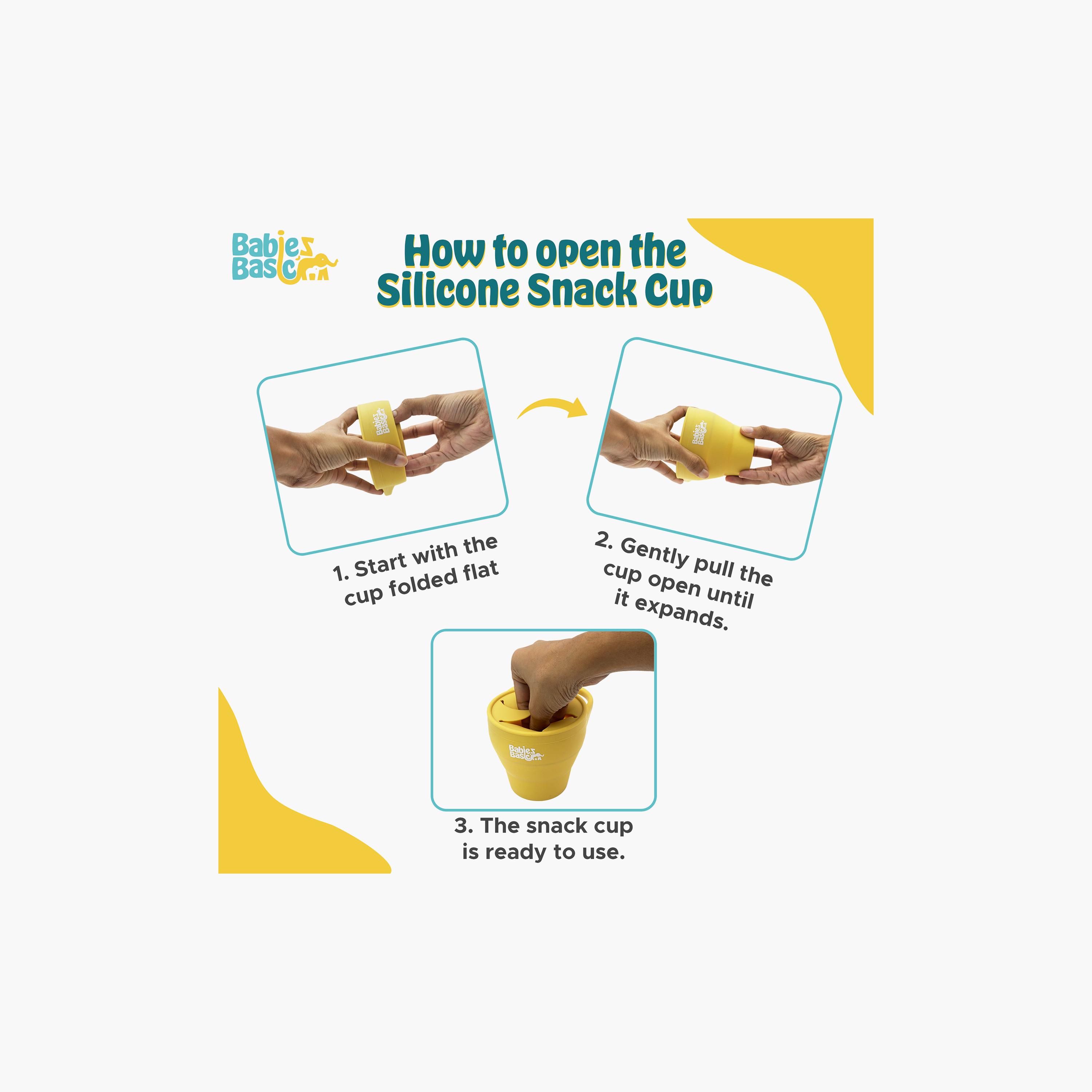 كوب سيليكون قابل للطي للوجبات الخفيفة مع غطاء - 150 مل من بيبيز بيزك-baby-feeding-mealtimeessentials-image-6