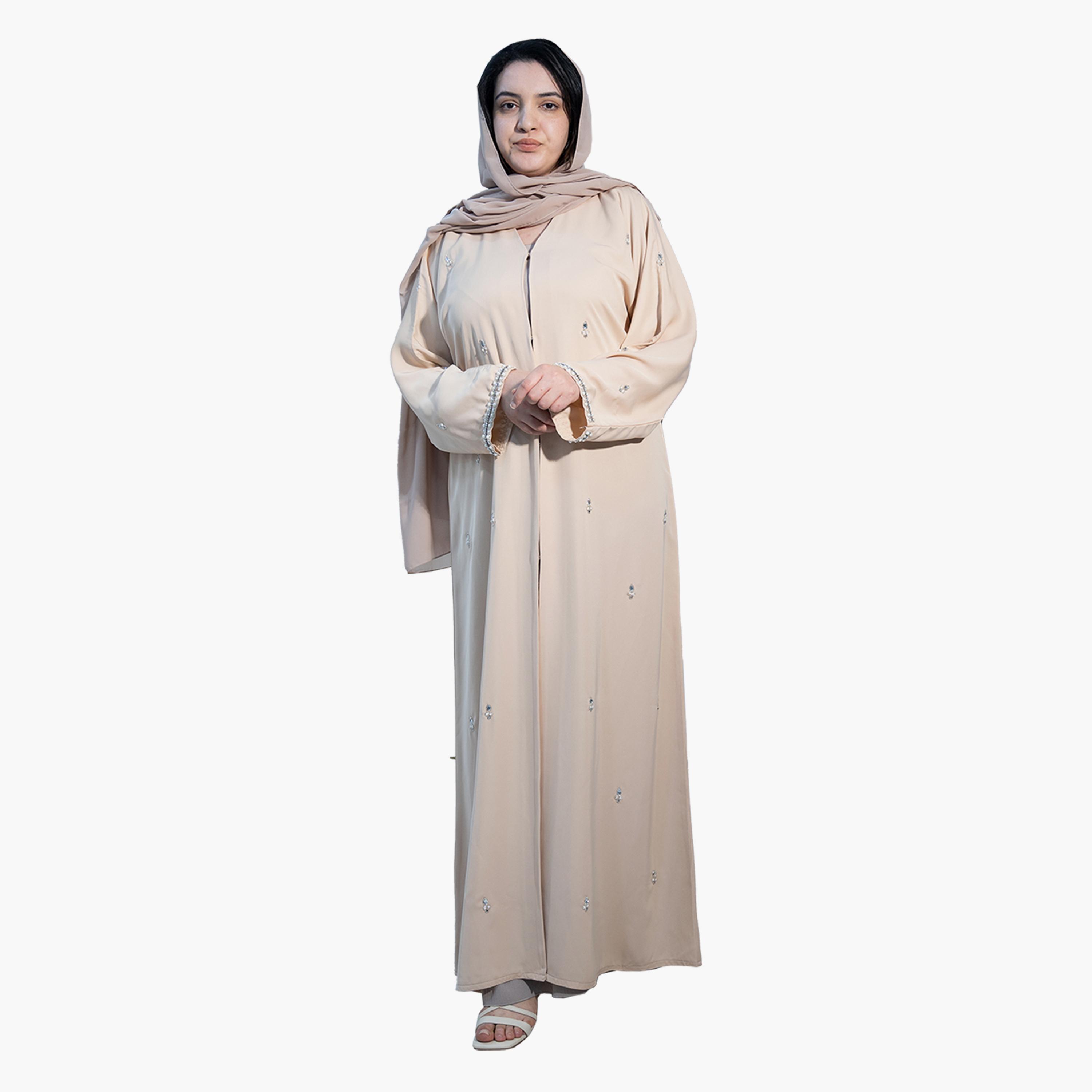 نخبه عباية نسائية تأتي مع حجاب مطرزة بالكريستال والبيج-women-arabicclothing-abayas-image-1