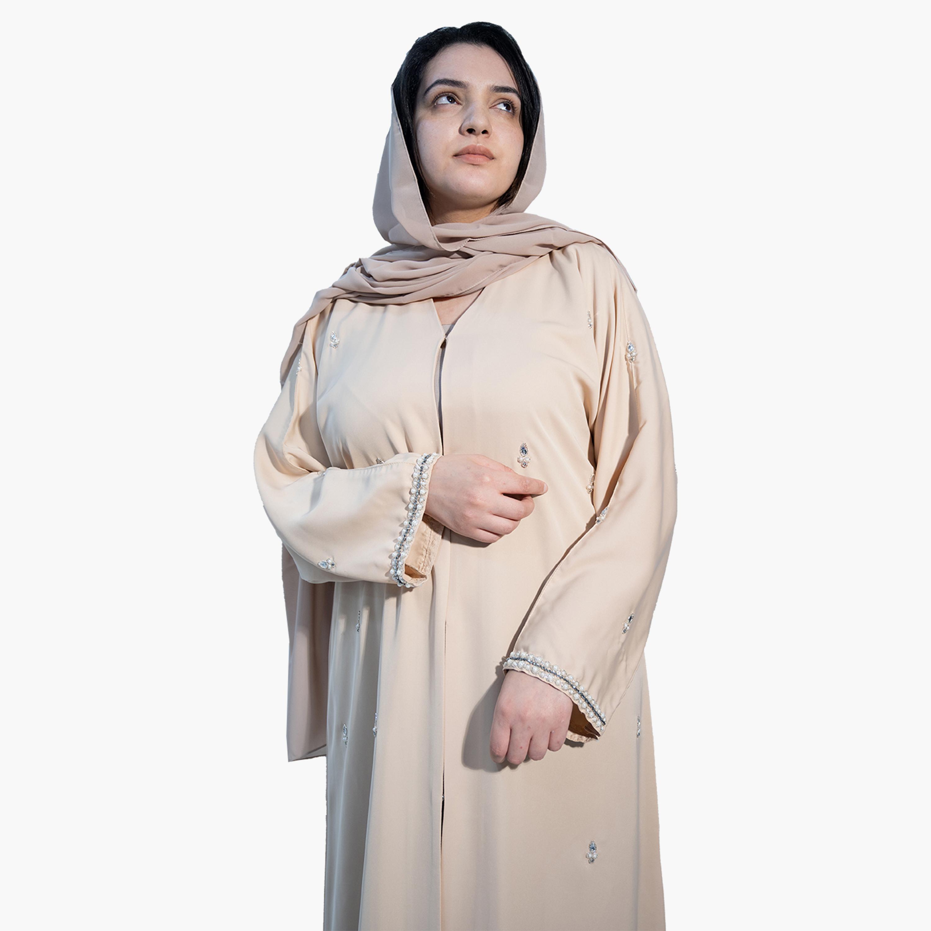 نخبه عباية نسائية تأتي مع حجاب مطرزة بالكريستال والبيج-women-arabicclothing-abayas-image-2