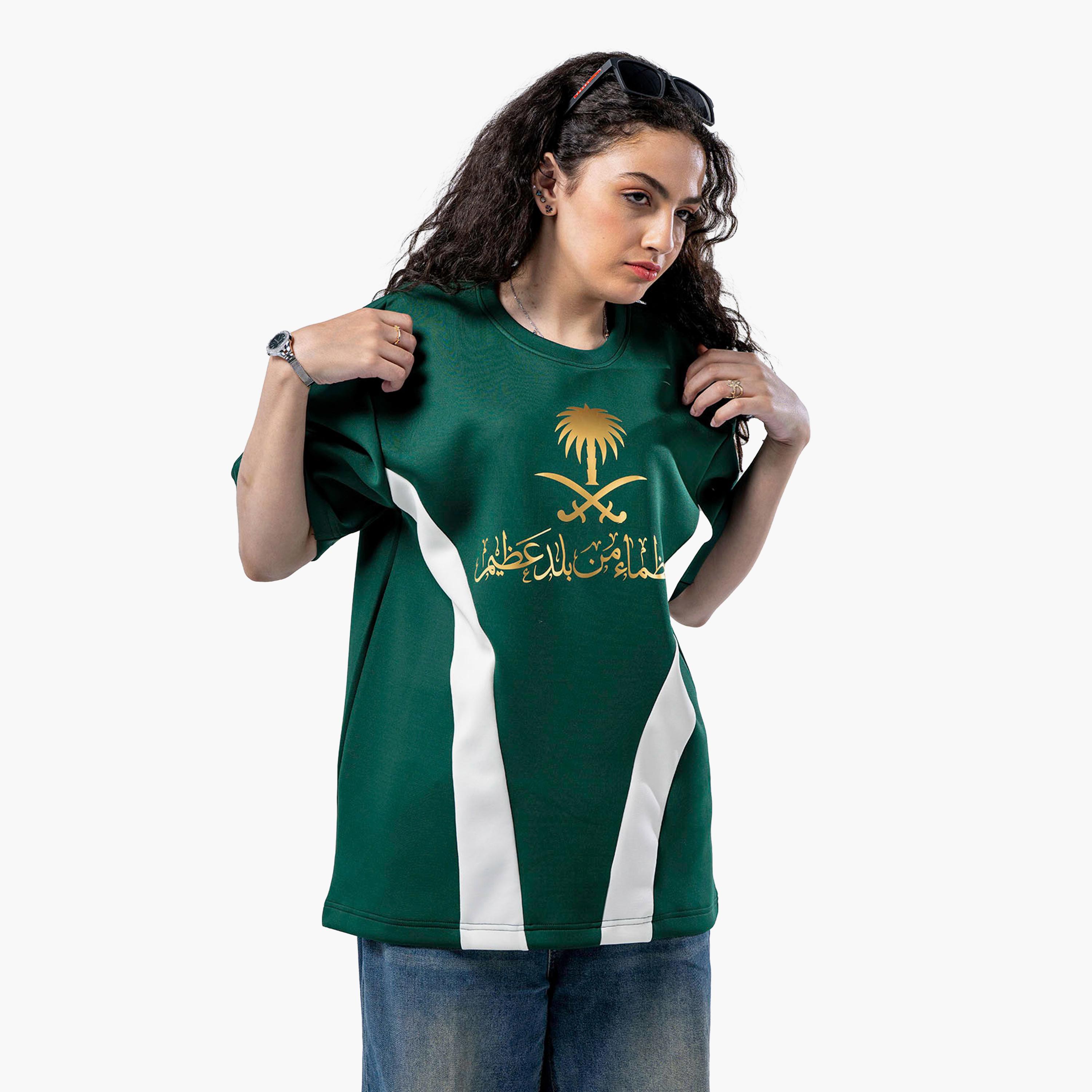 sanefn  Green and White KSA National Day Printed Women's T-Shirt-women-clothing-tshirts-image-2