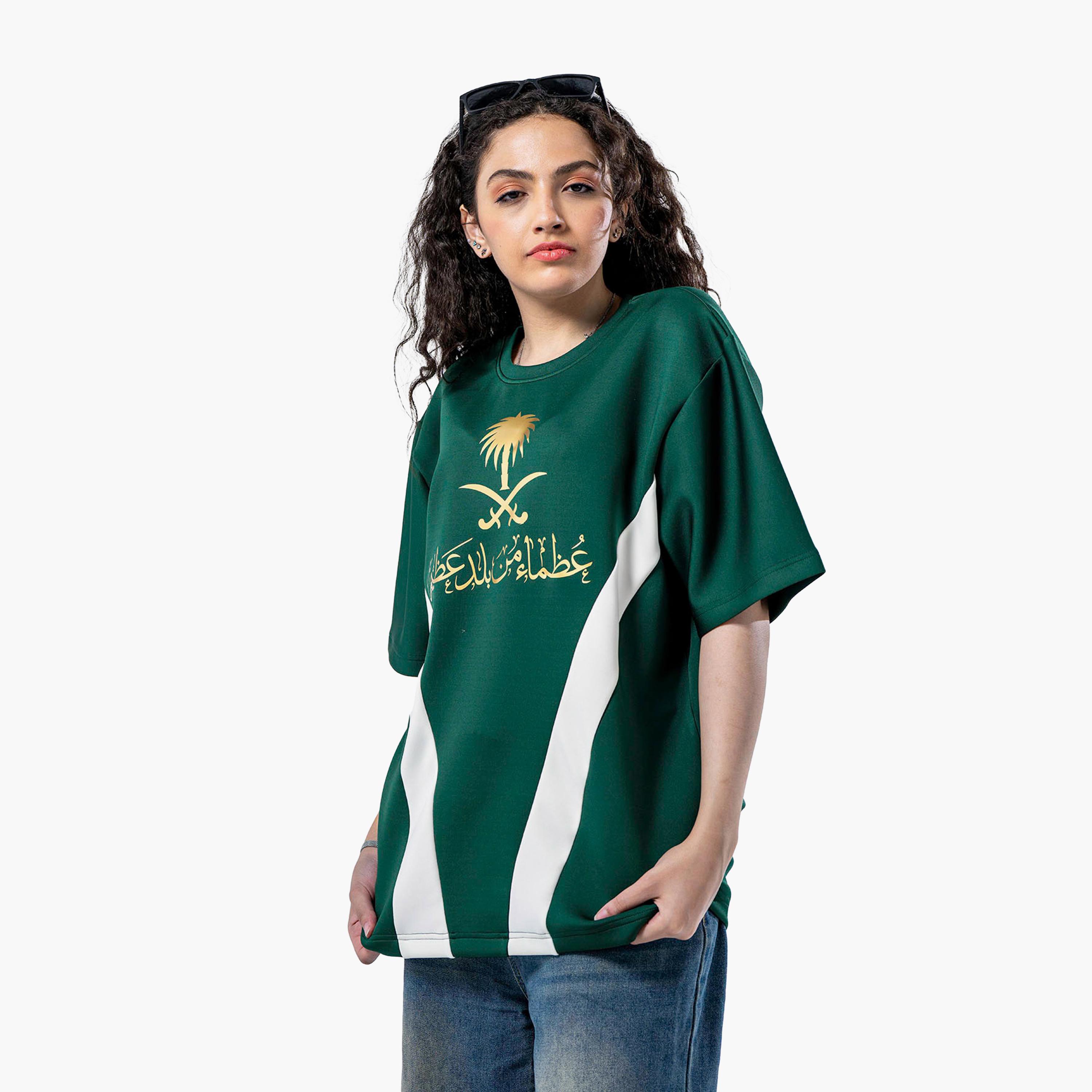 sanefn  Green and White KSA National Day Printed Women's T-Shirt-women-clothing-tshirts-image-3