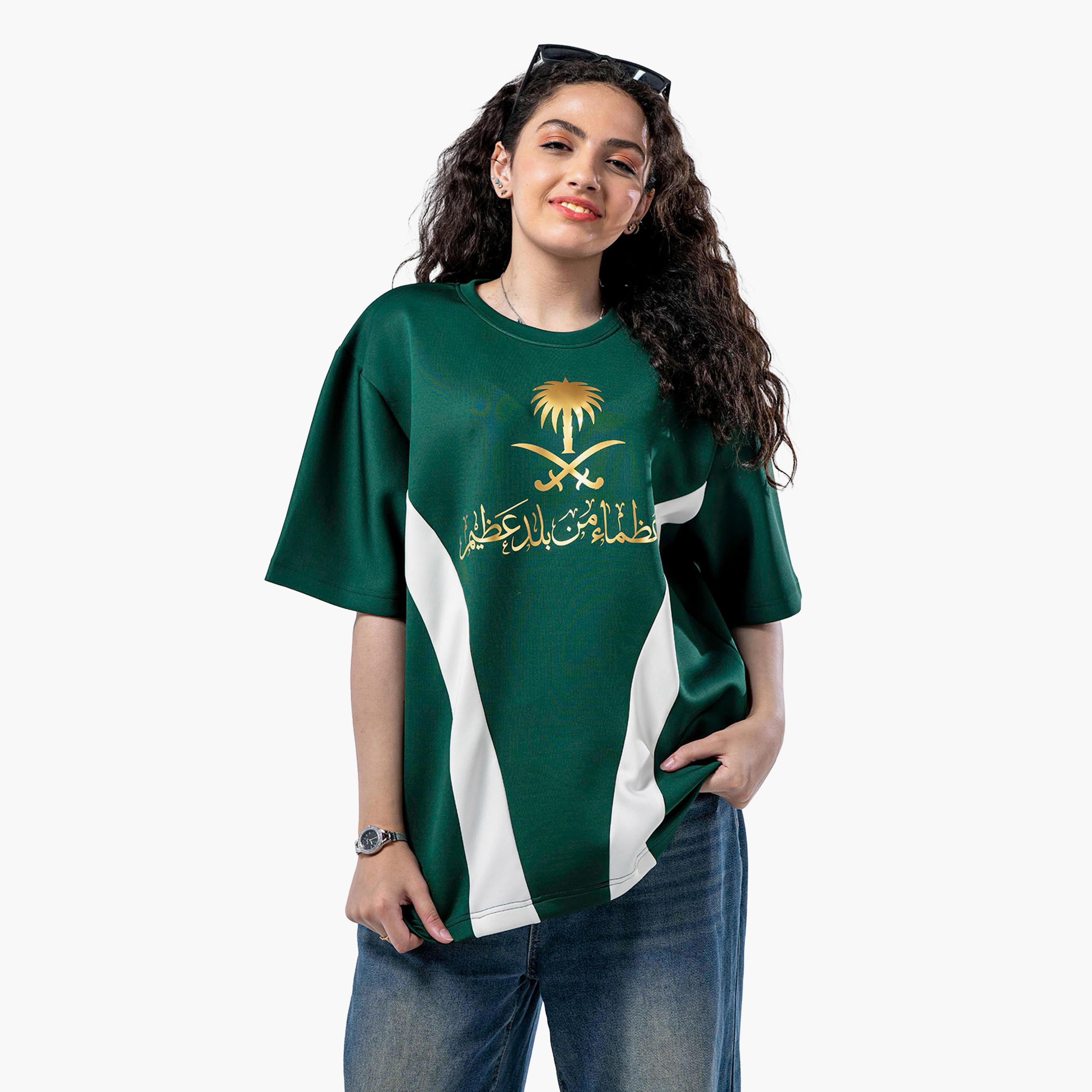 sanefn  Green and White KSA National Day Printed Women's T-Shirt-women-clothing-tshirts-image-4
