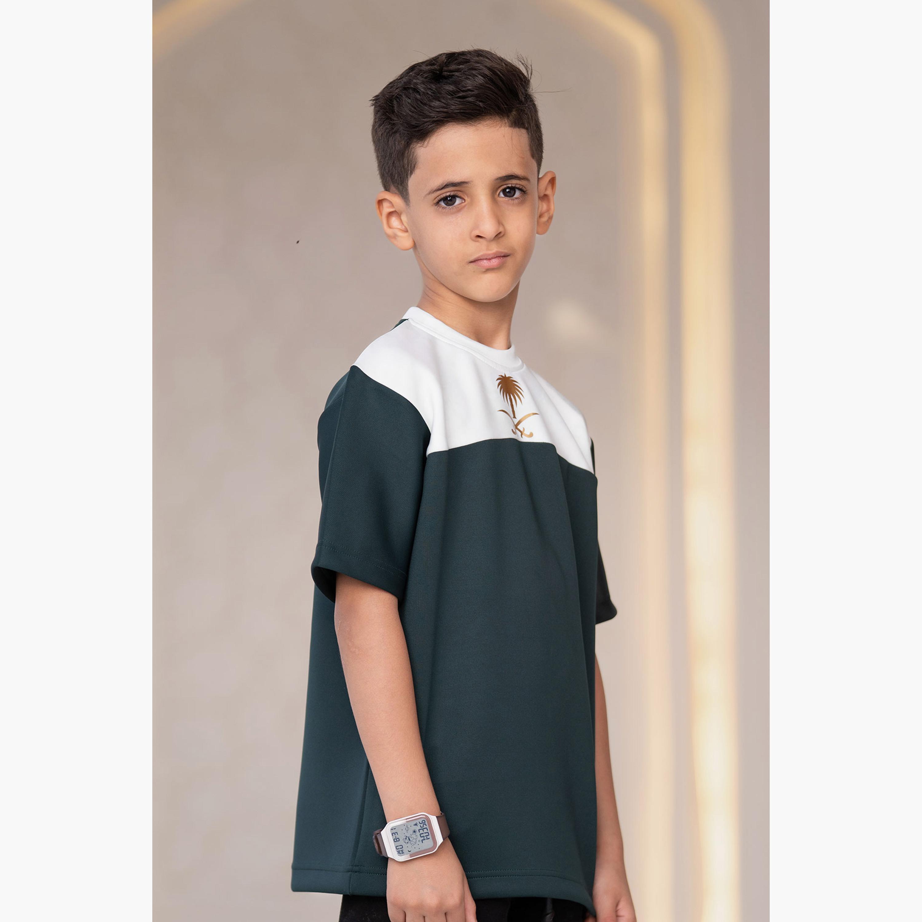 sanefn White and Green KSA National Day Color-Blocked Boys T-Shirt-boys-clothing-tshirtsandpolos-image-2