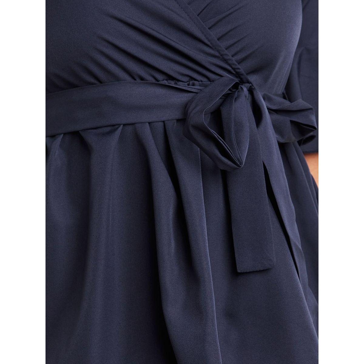 Styli V Neck Pleated Layered Midi Dress with Tie Waist-women-clothing-dresses-image-6