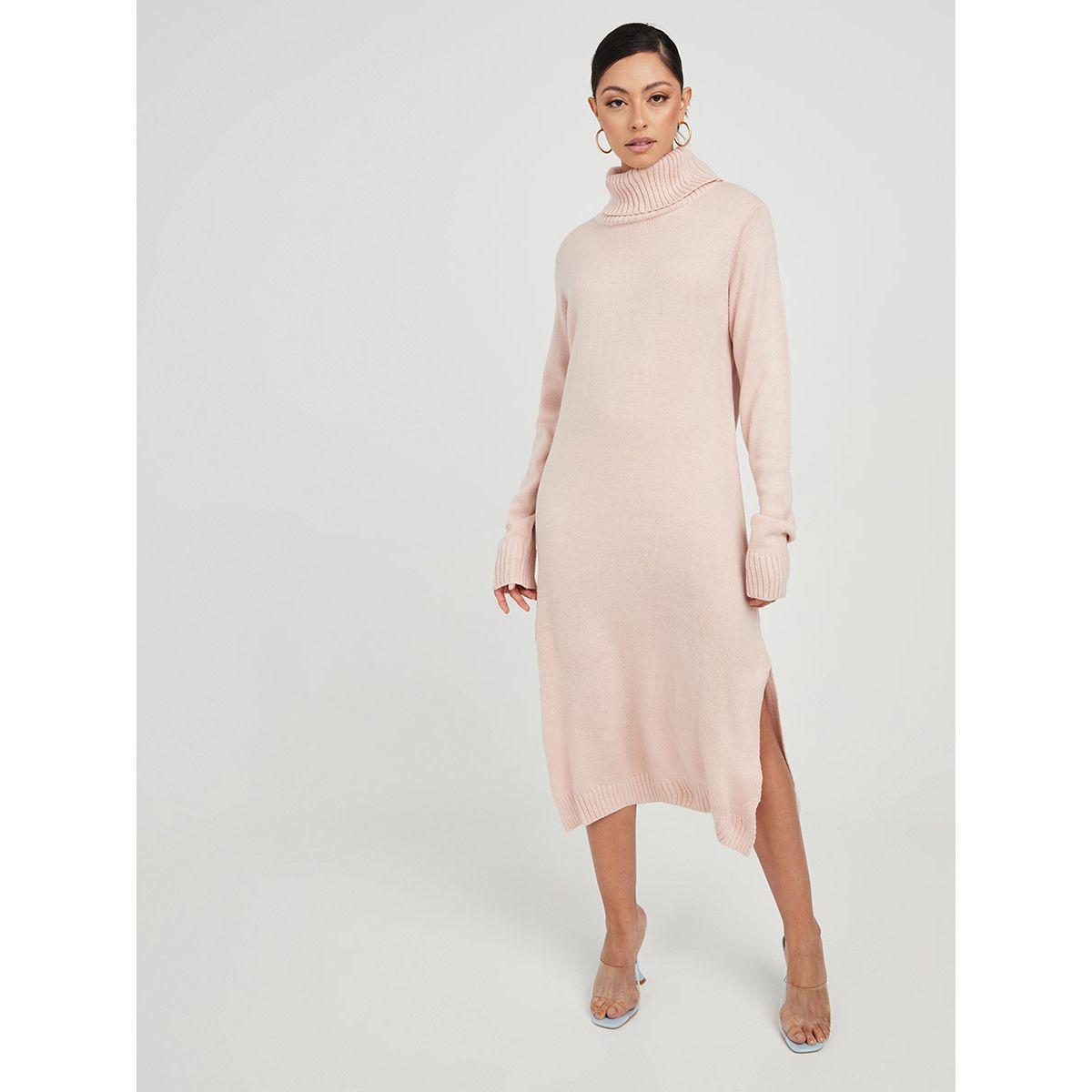 Styli Turtle Neck Long Sleeves A-Line Midi Oversized Dress-women-clothing-dresses-image-1