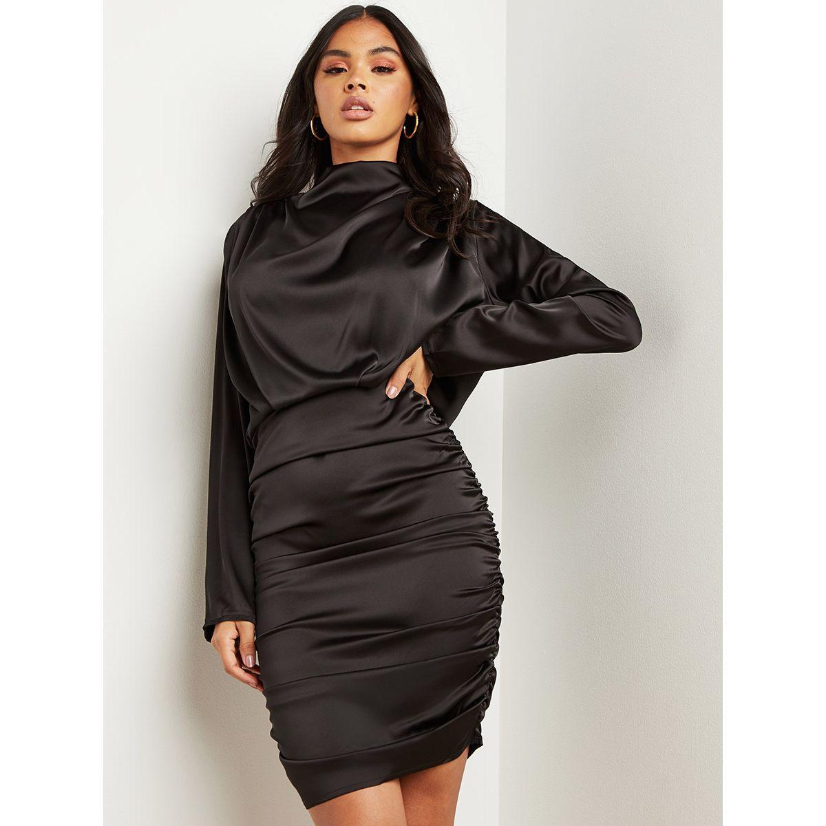 Styli Gathered Detail High Neck Bodycon Mini Dress-women-clothing-dresses-image-5
