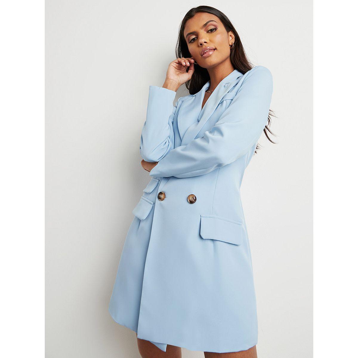 Styli Button Closure Boxy Blazer Mini Dress with Long Sleeves-women-clothing-dresses-image-2