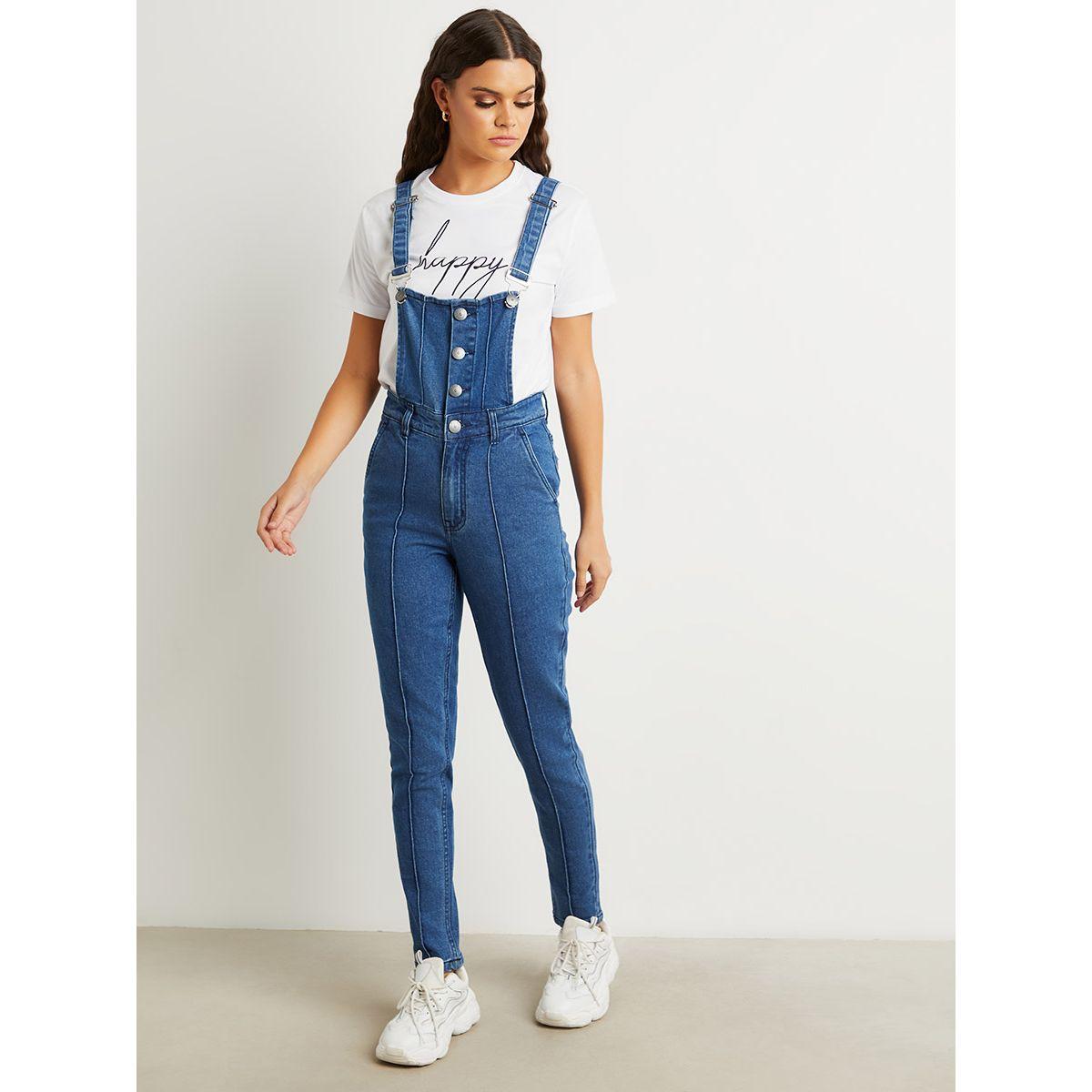 Styli Button Closure Hook Detail Skinny Dungaree-women-clothing-jumpsuits-image-1