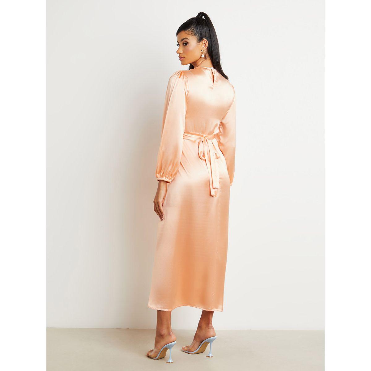 Styli Wrap Front Metallic Maxi Dress with Tie Back Detail-women-clothing-dresses-image-5