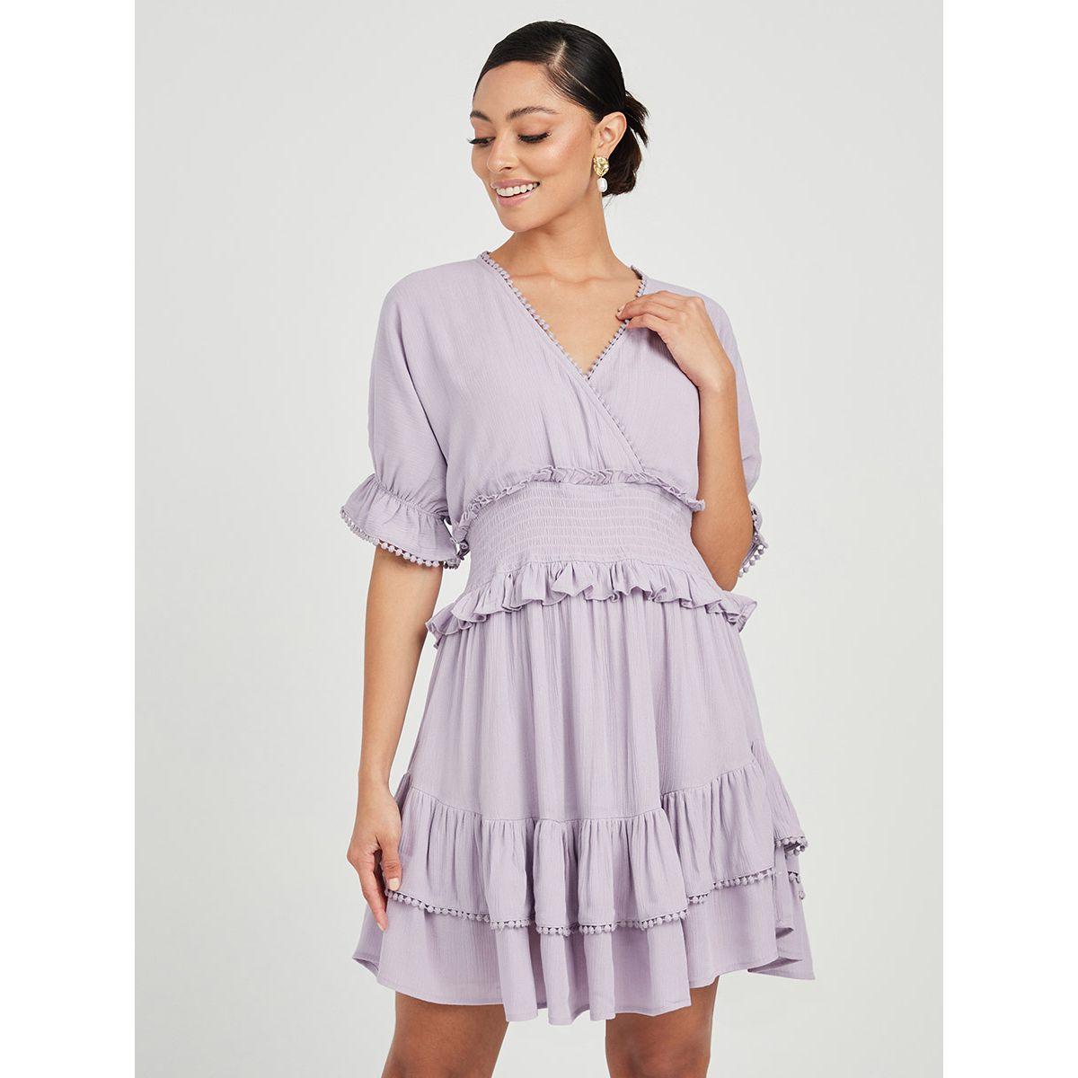Styli V Neck Short Sleeves Smocked Detail A-Line Mini Dress-women-clothing-dresses-image-1