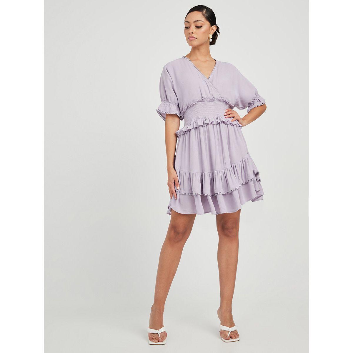 Styli V Neck Short Sleeves Smocked Detail A-Line Mini Dress-women-clothing-dresses-image-2