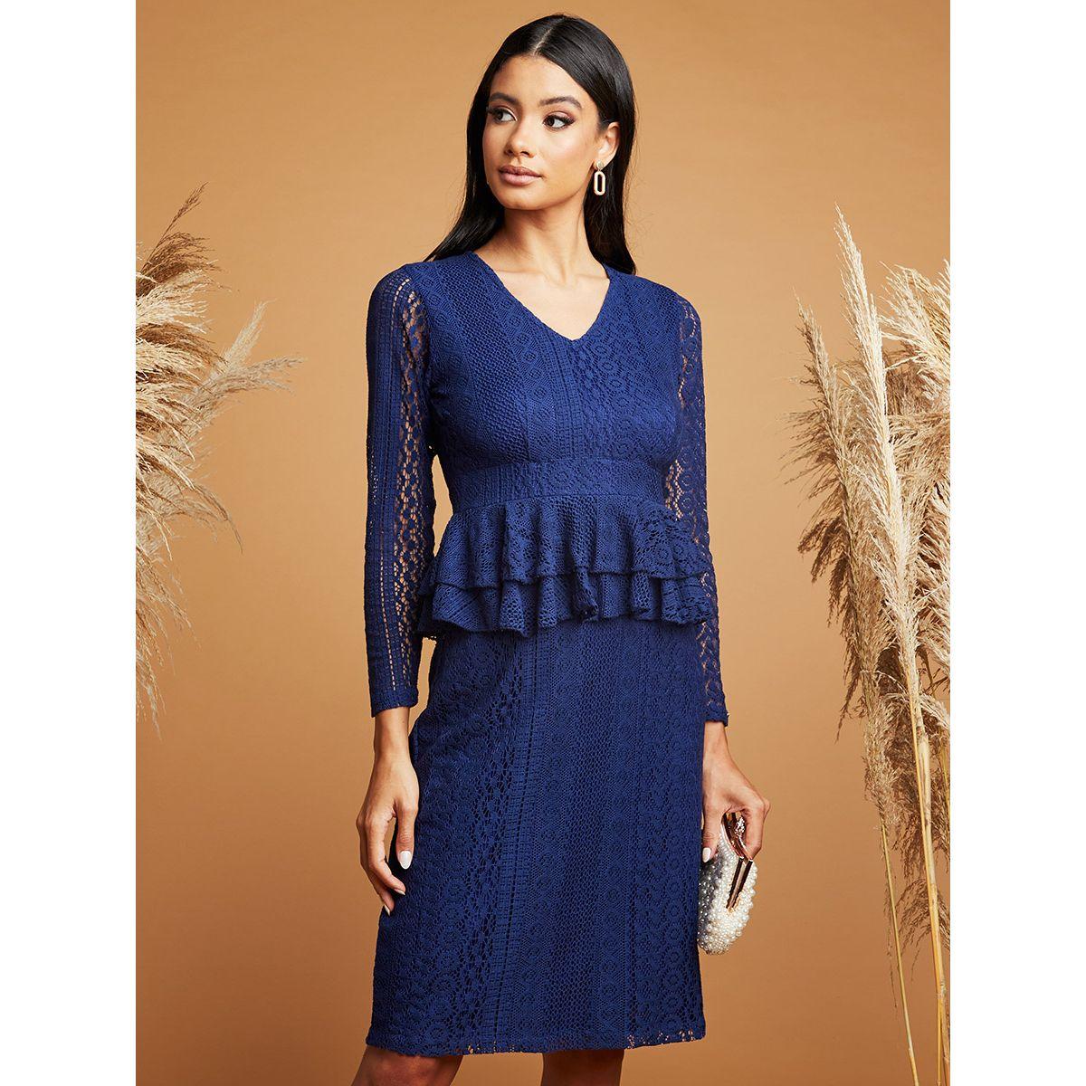 فستان ميدي مزين بكشكش-women-clothing-dresses-image-1