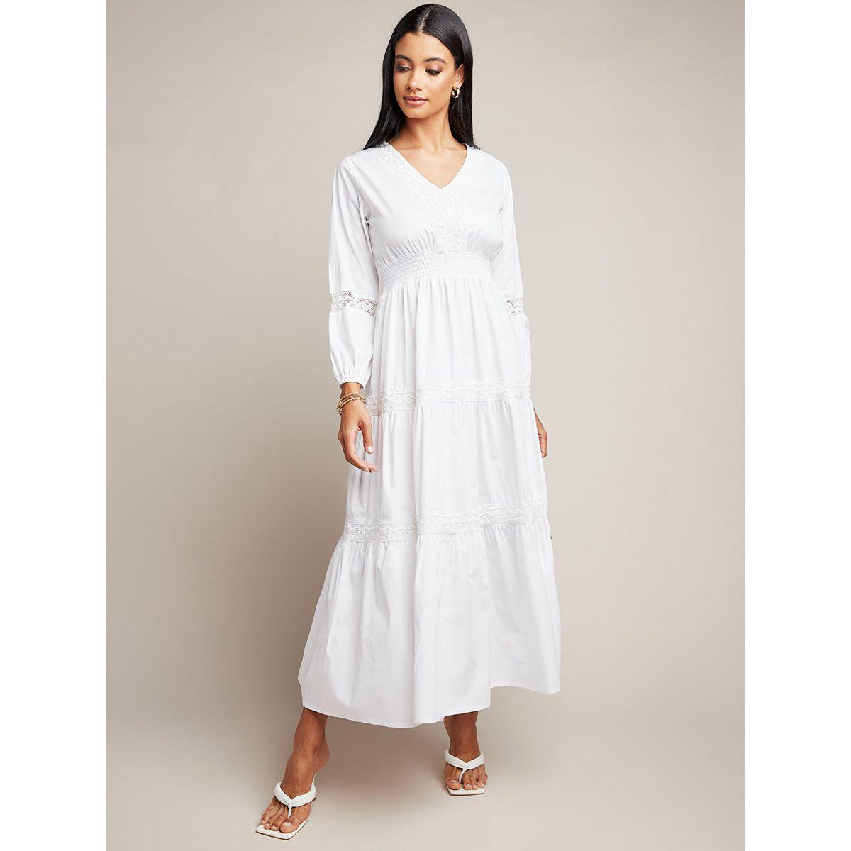 Styli Lace Insert V Neck Maxi Dress with Long Sleeves-women-clothing-dresses-image-2