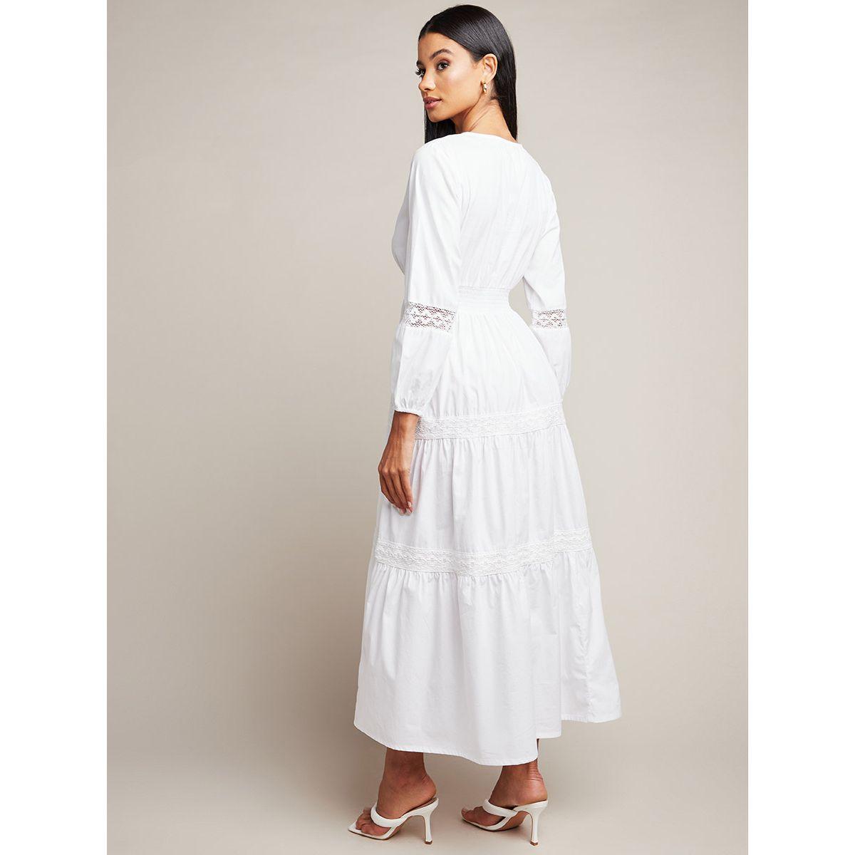 Styli Lace Insert V Neck Maxi Dress with Long Sleeves-women-clothing-dresses-image-3