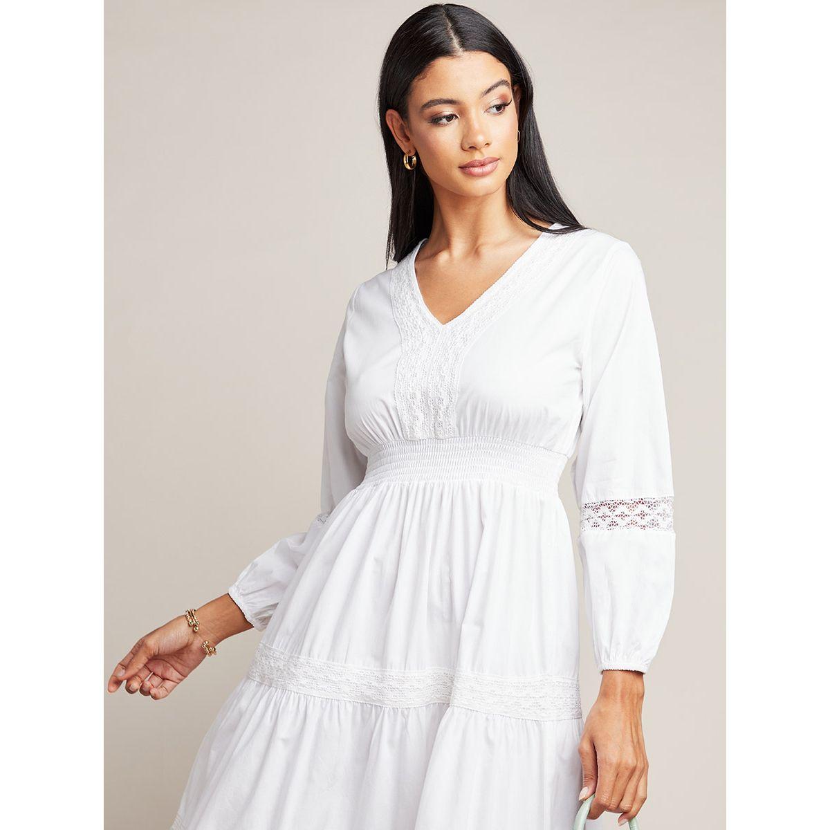 Styli Lace Insert V Neck Maxi Dress with Long Sleeves-women-clothing-dresses-image-4