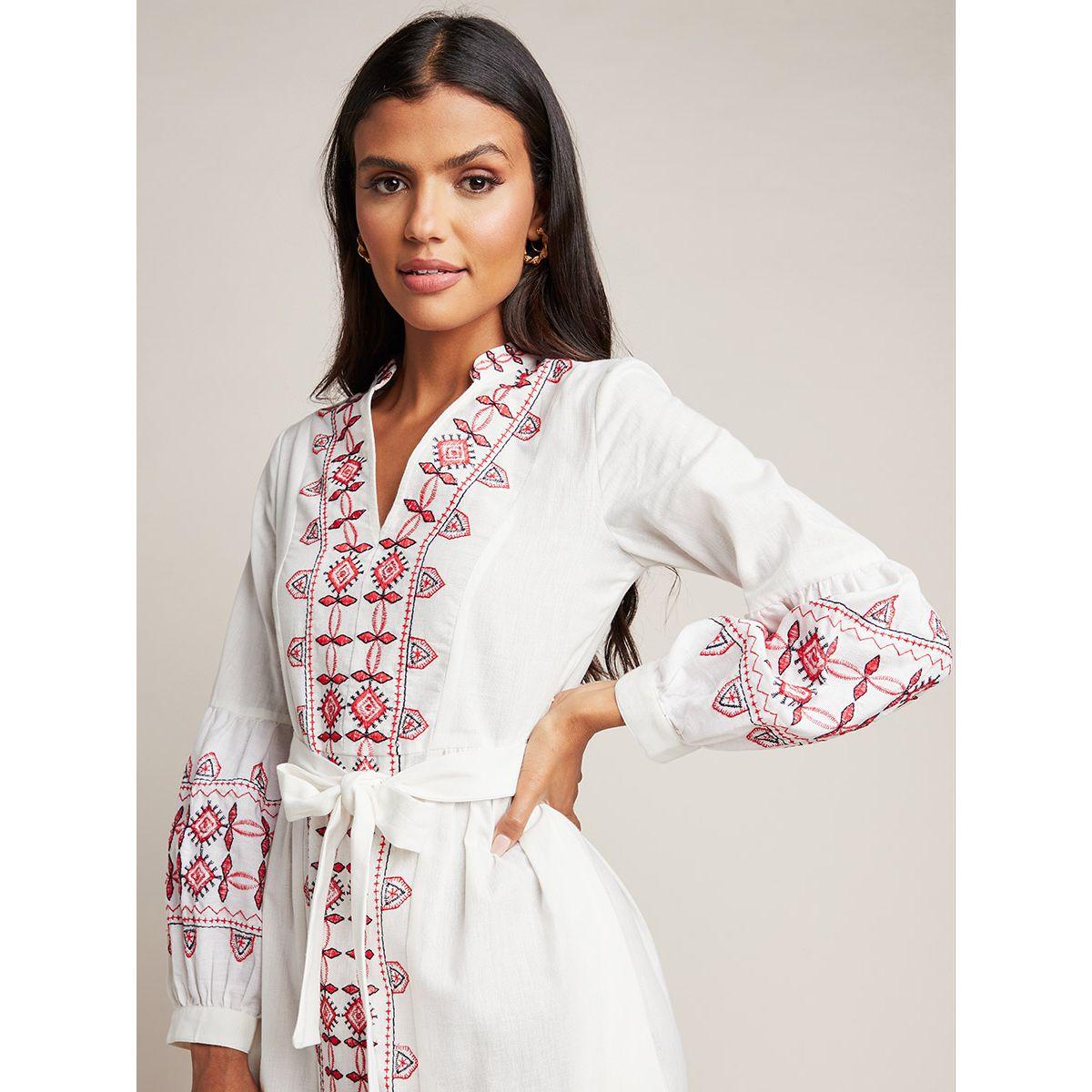 Styli Embroidered V Neck Long Sleeves Maxi Dress-women-clothing-dresses-image-2