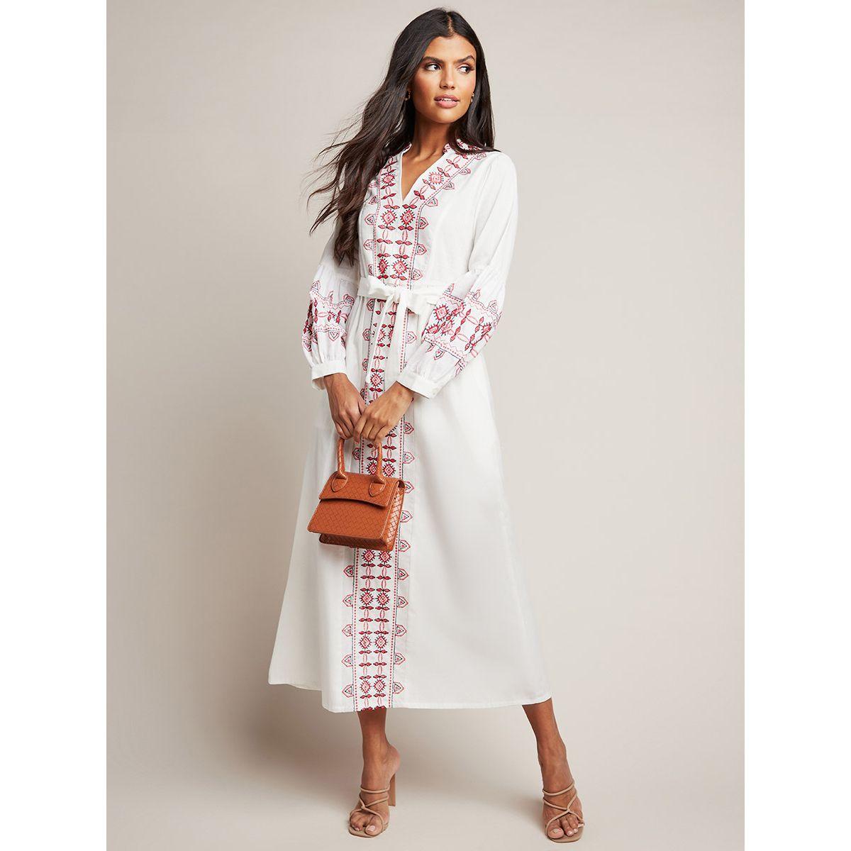 Styli Embroidered V Neck Long Sleeves Maxi Dress-women-clothing-dresses-image-4