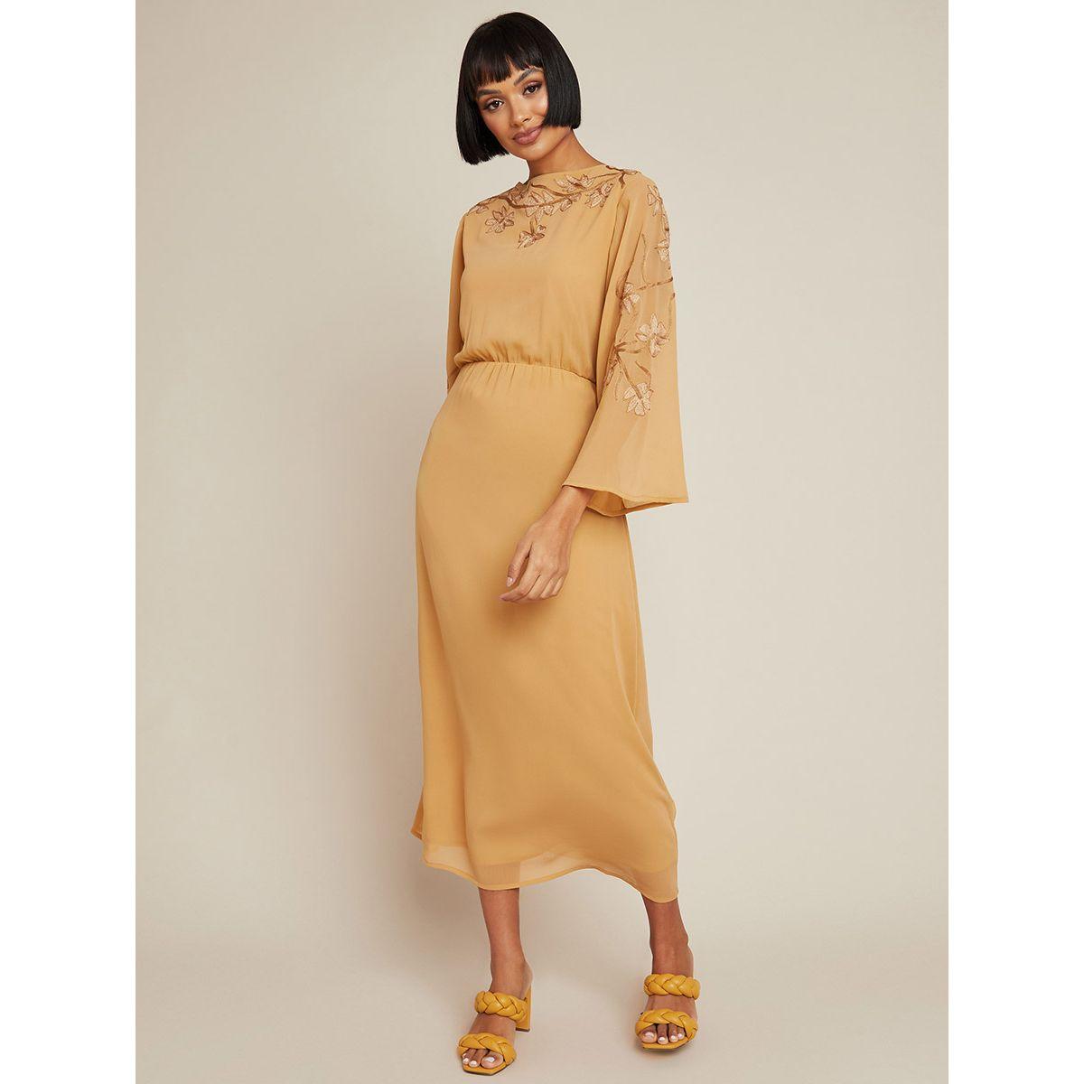 Styli Embroidered High Neck A-Line Maxi Dress with Long Sleeves-women-clothing-dresses-image-1