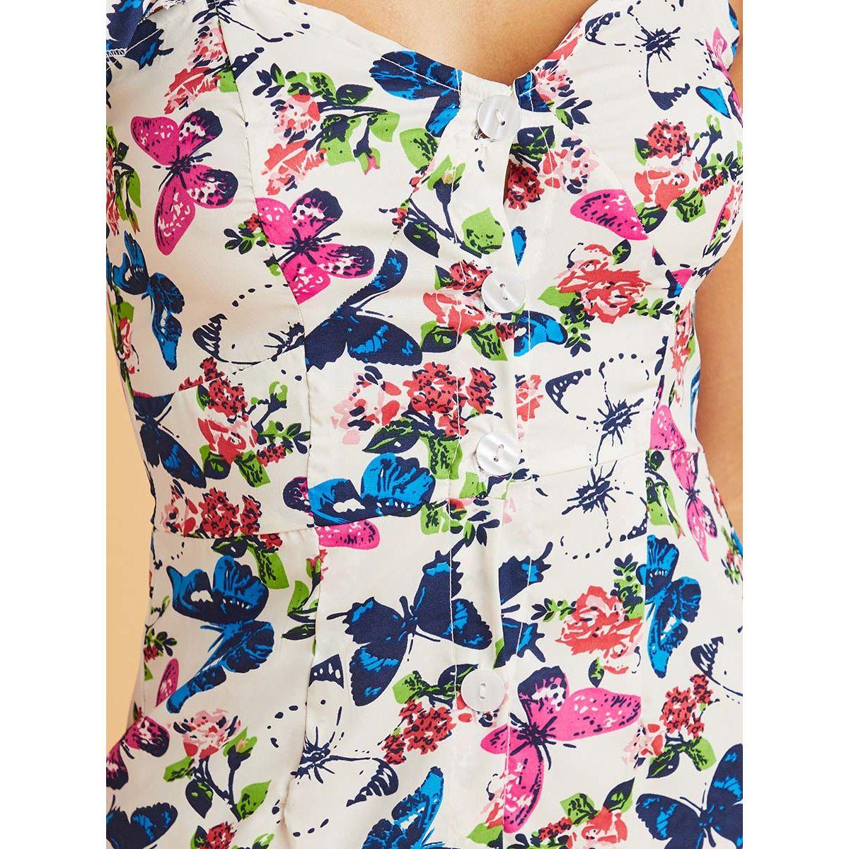 Styli Butterfly Print Frill Sleeves Bodycon Midi Dress-women-clothing-dresses-image-3