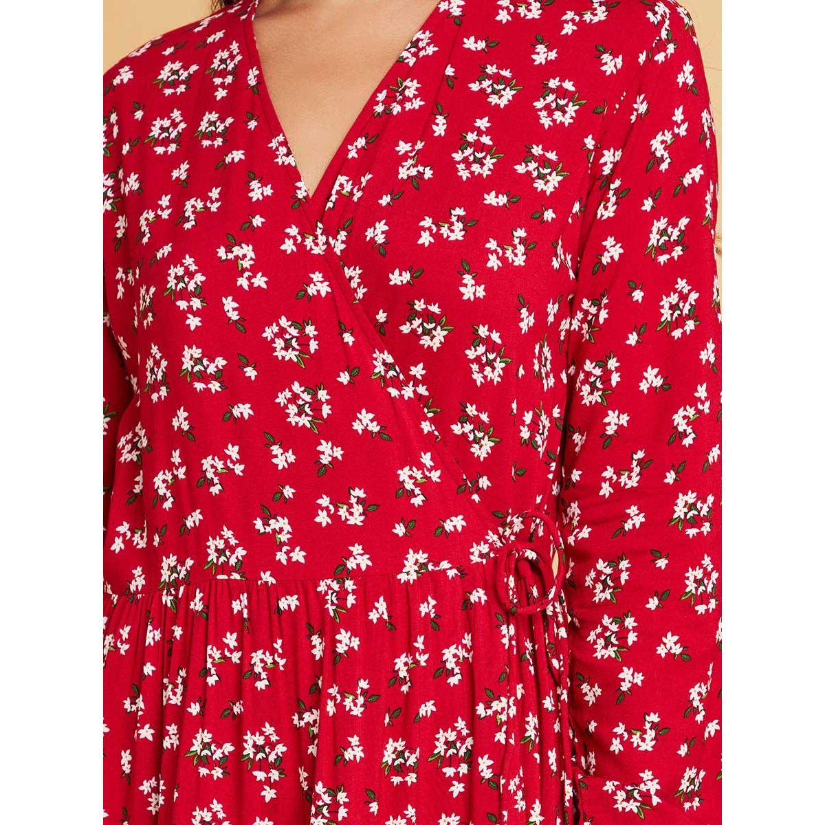 Styli Ditsy Print V Neck A-Line Midi Dress with Long Sleeves-women-clothing-dresses-image-3