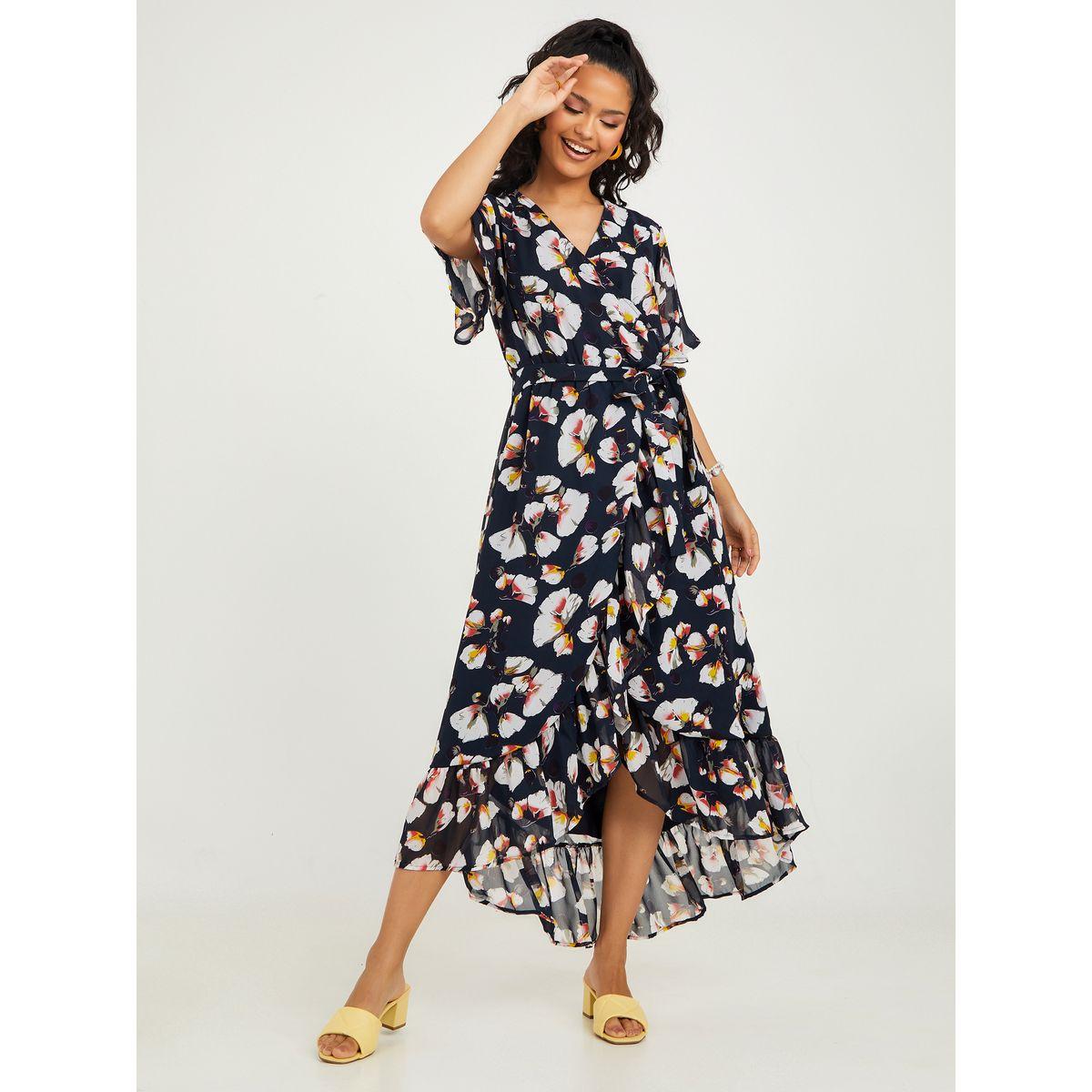 فستان طويل باكمام قصيرة وكشكش-women-clothing-dresses-image-1