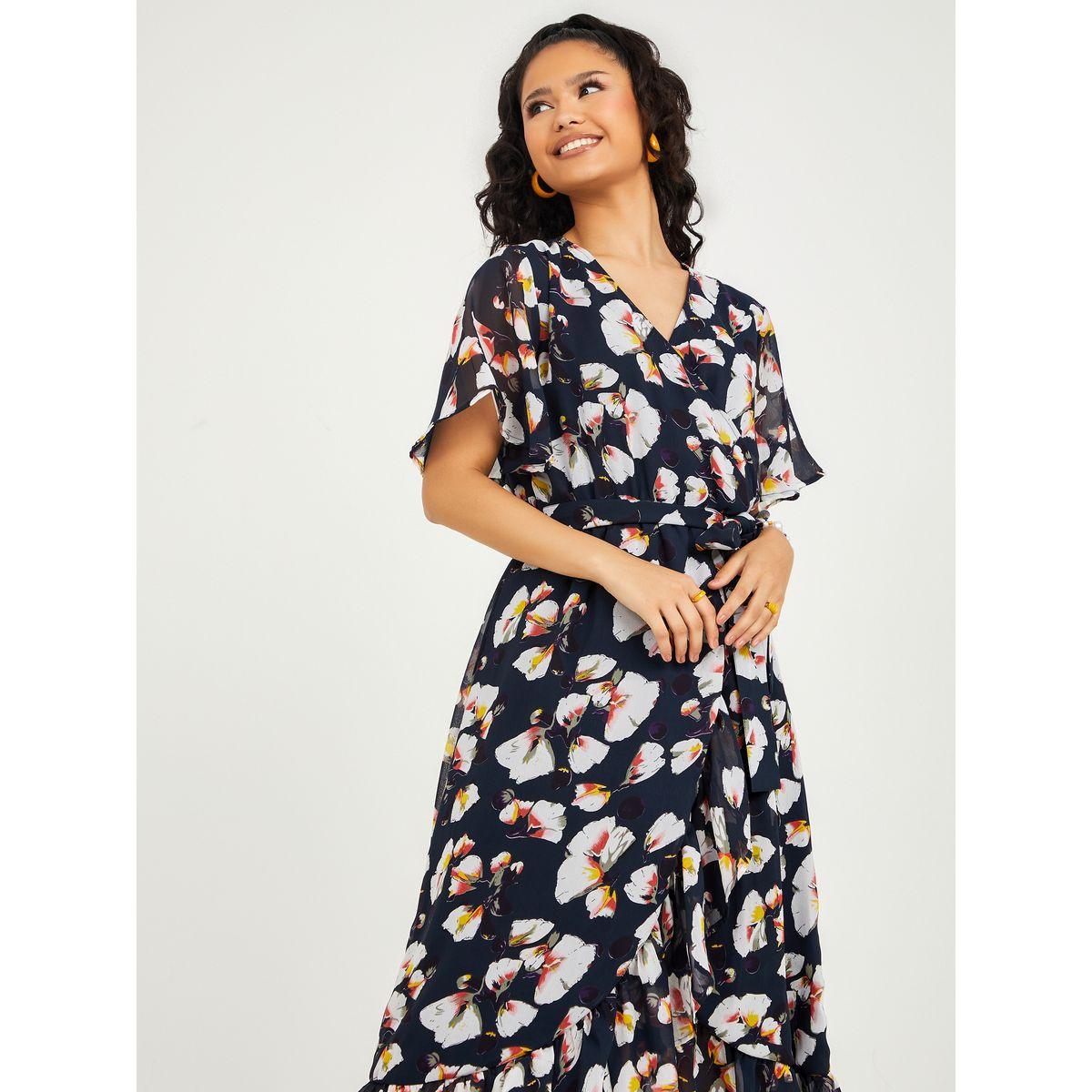 فستان طويل باكمام قصيرة وكشكش-women-clothing-dresses-image-2