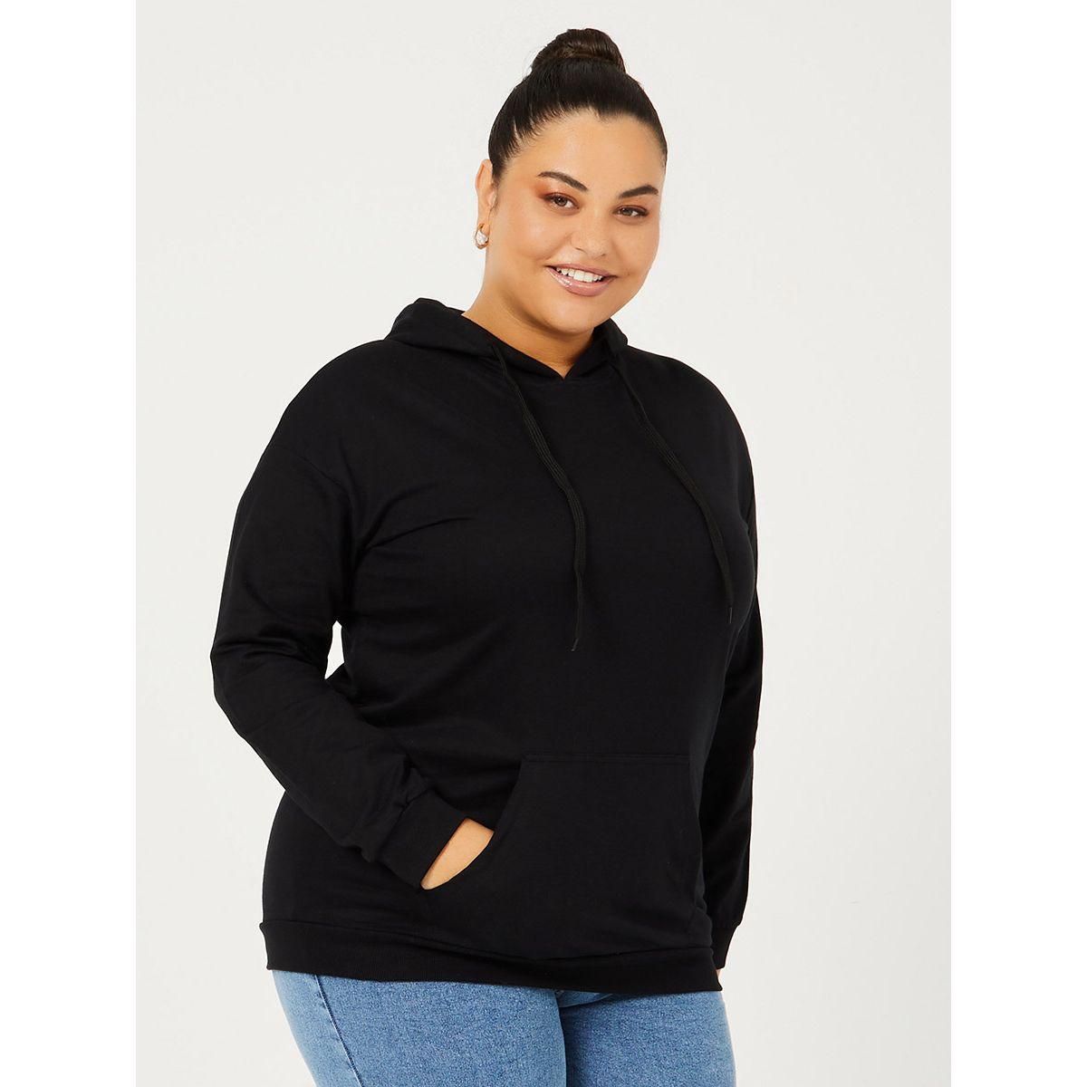 Styli Plus Kangaroo Pocket Detail Long Sleeves Knit Hoodie-women-clothing-hoodiesandsweatshirts-hoodies-image-1
