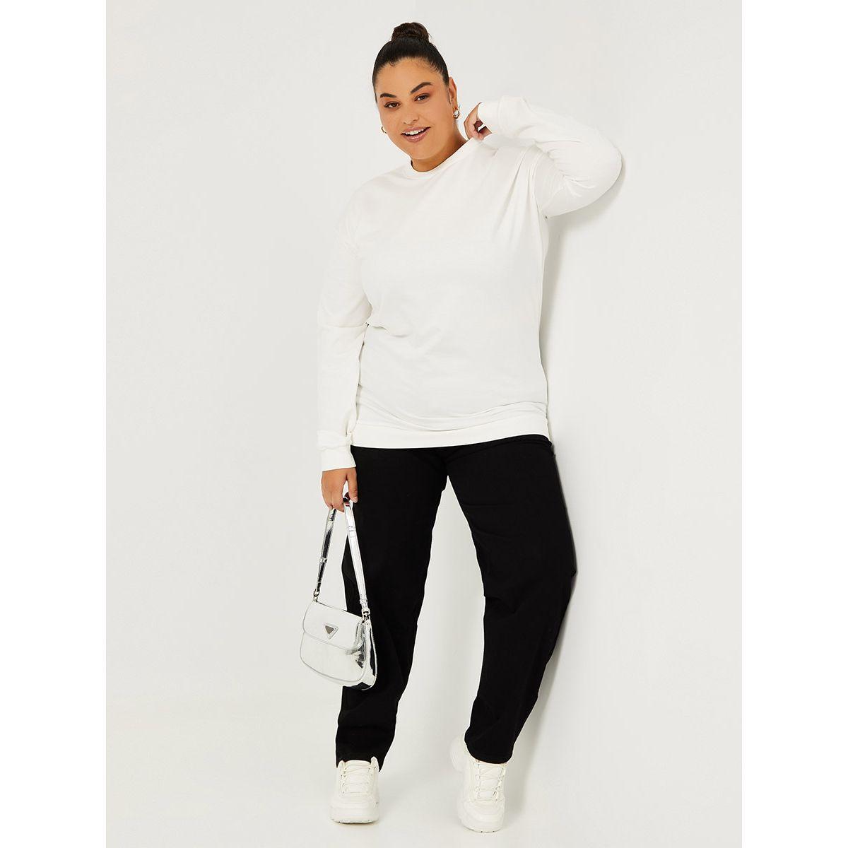 Styli Plus Longline Round Neck Knit Sweatshirt-women-winterwear-hoodiesandsweatshirts-hoodies-image-2