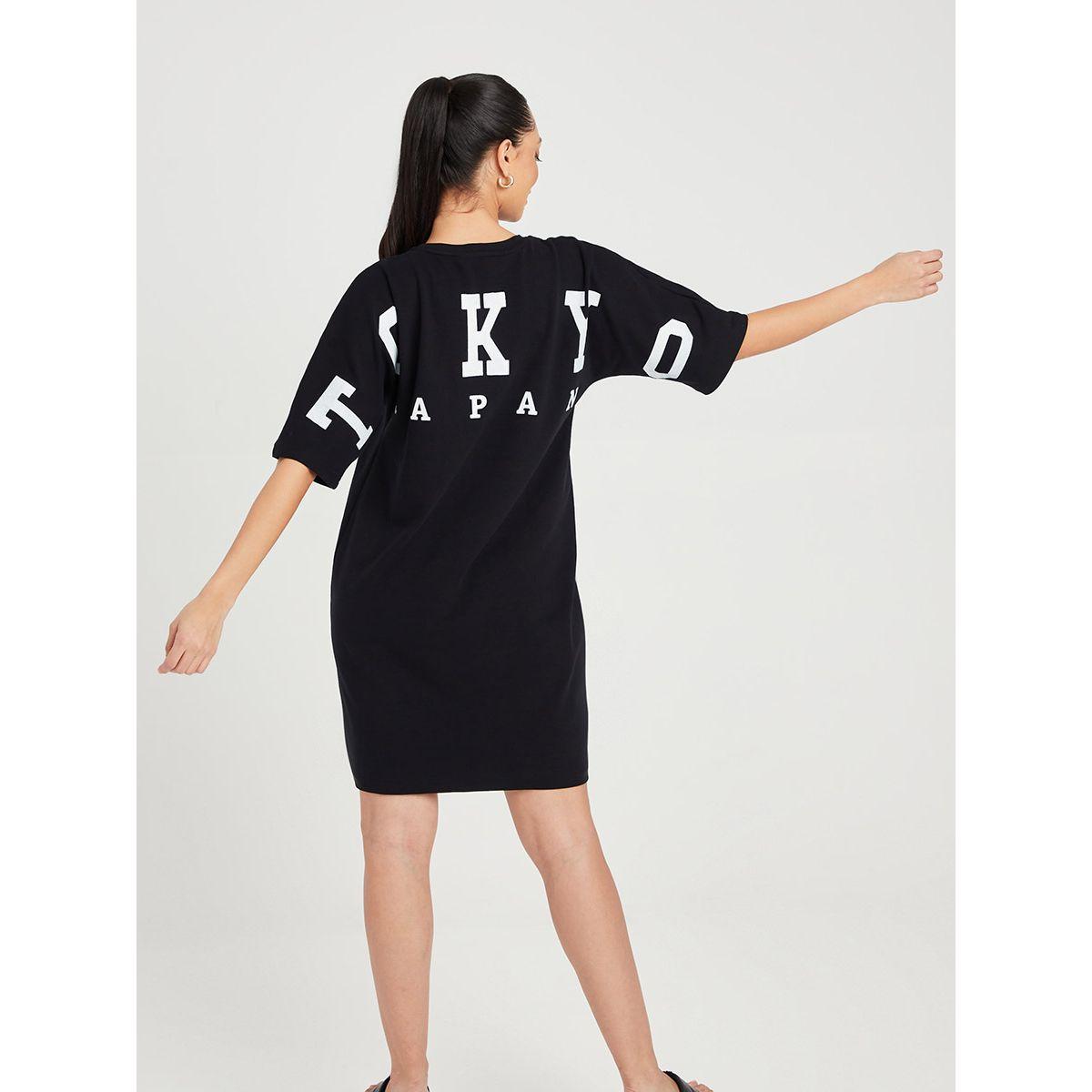 Styli Short Sleeves Round Neck Slogan Print T-shirt Mini Dress-women-clothing-dresses-image-3