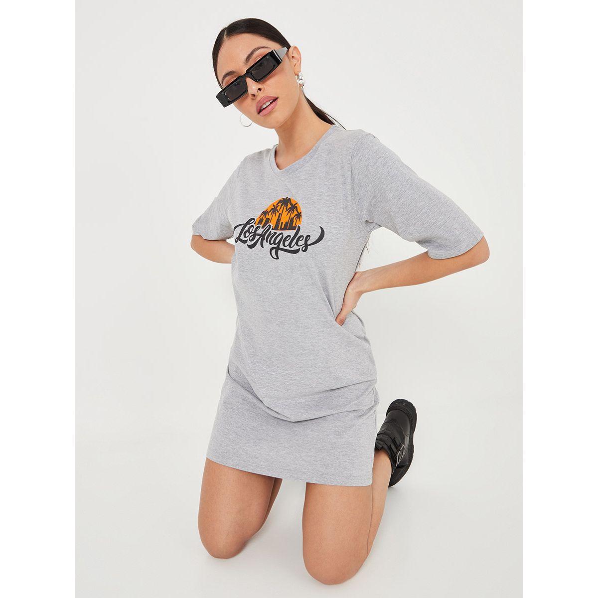 Styli Short Sleeves Round Neck Slogan Print T-shirt Mini Dress-women-clothing-dresses-image-1