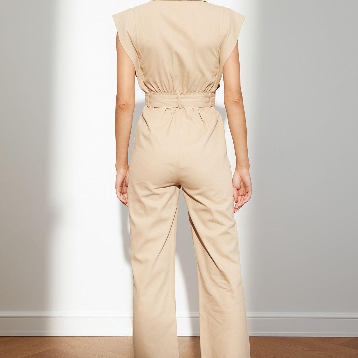 Trendyol Extended Sleeve Woven Jumpsuit with Camel Belt Button Detail-women-clothing-jumpsuits-image-5
