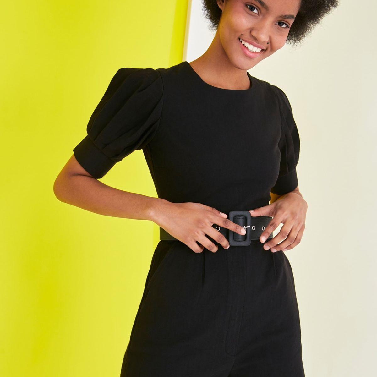 Trendyol Puff Sleeves Round Neck Woven Romper with Belt-women-clothing-jumpsuits-image-4