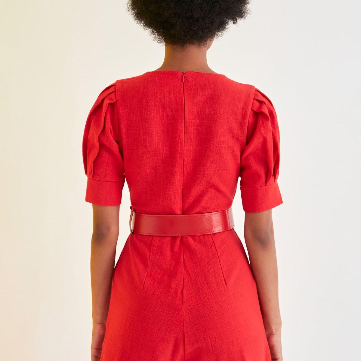 Trendyol Puff Sleeves Round Neck Woven Romper with Belt-women-clothing-jumpsuits-image-5
