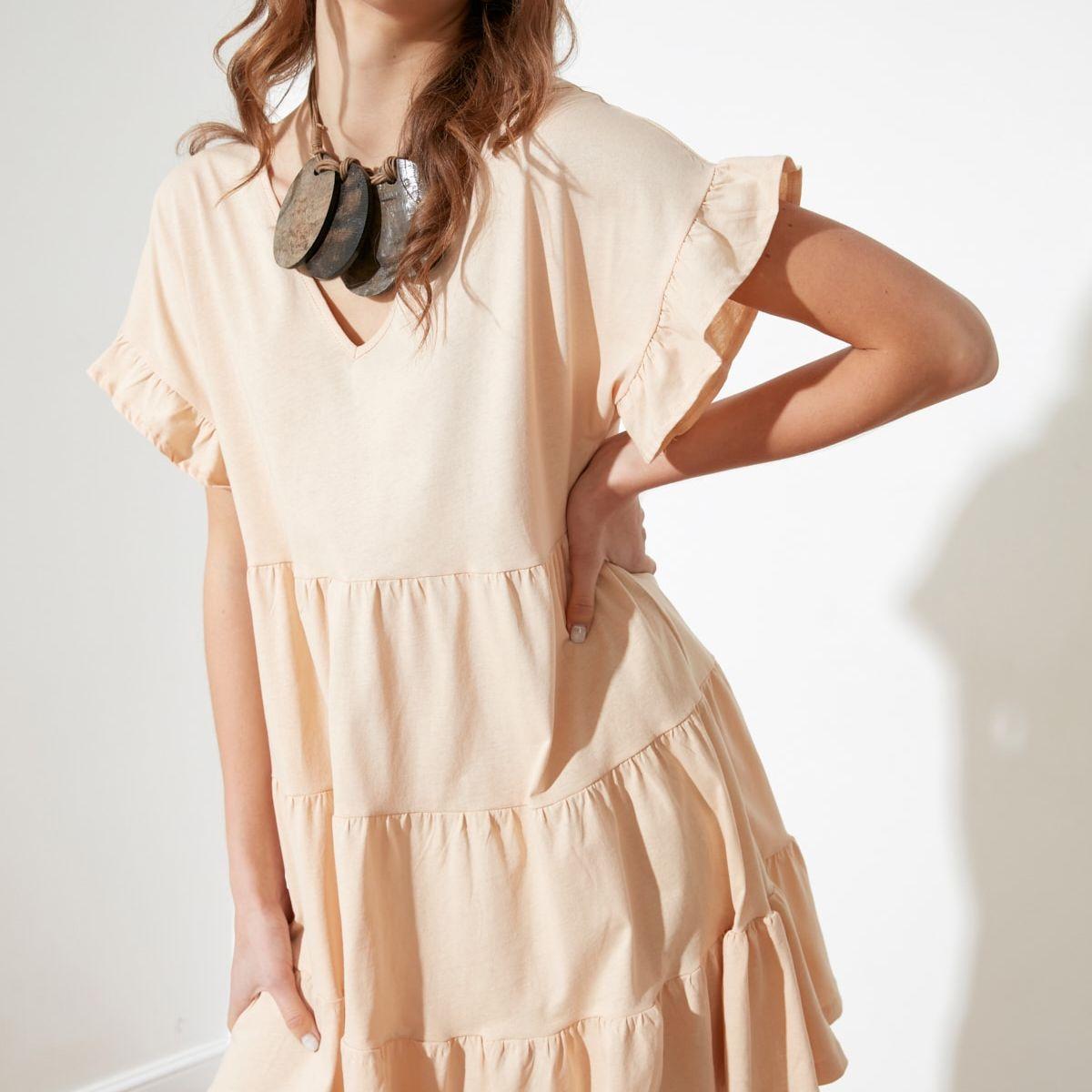 Trendyol Ruffled Short Sleeves V Neck Tiered Mini Dress-women-clothing-dresses-image-1