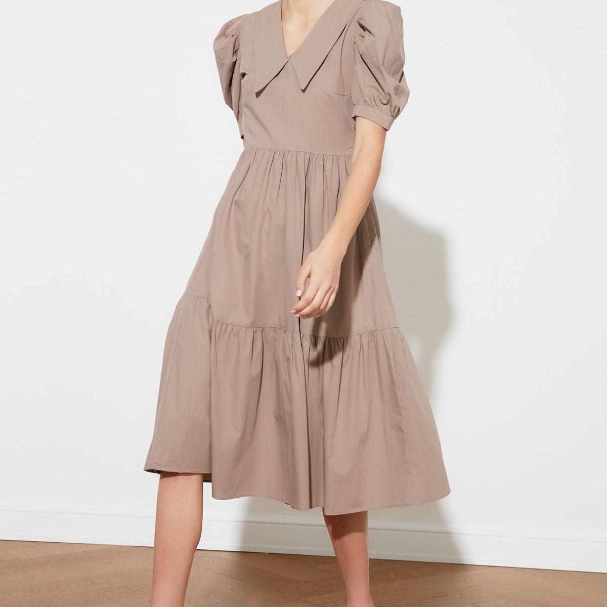 Trendyol Balloon Sleeves V Neck Tiered Midi Dress-women-clothing-dresses-image-2