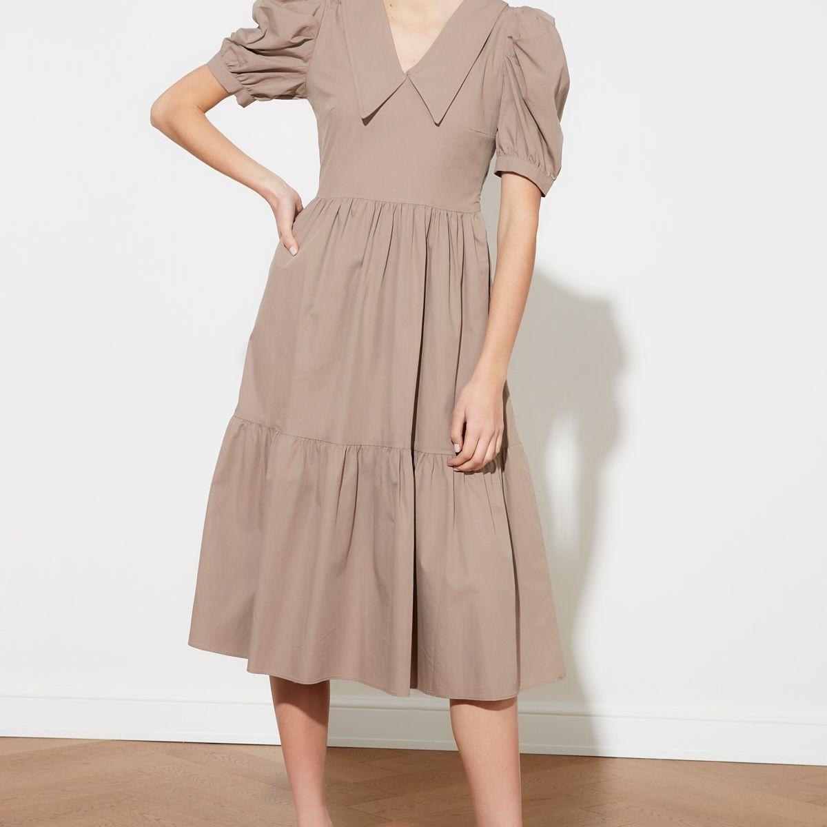 Trendyol Balloon Sleeves V Neck Tiered Midi Dress-women-clothing-dresses-image-3