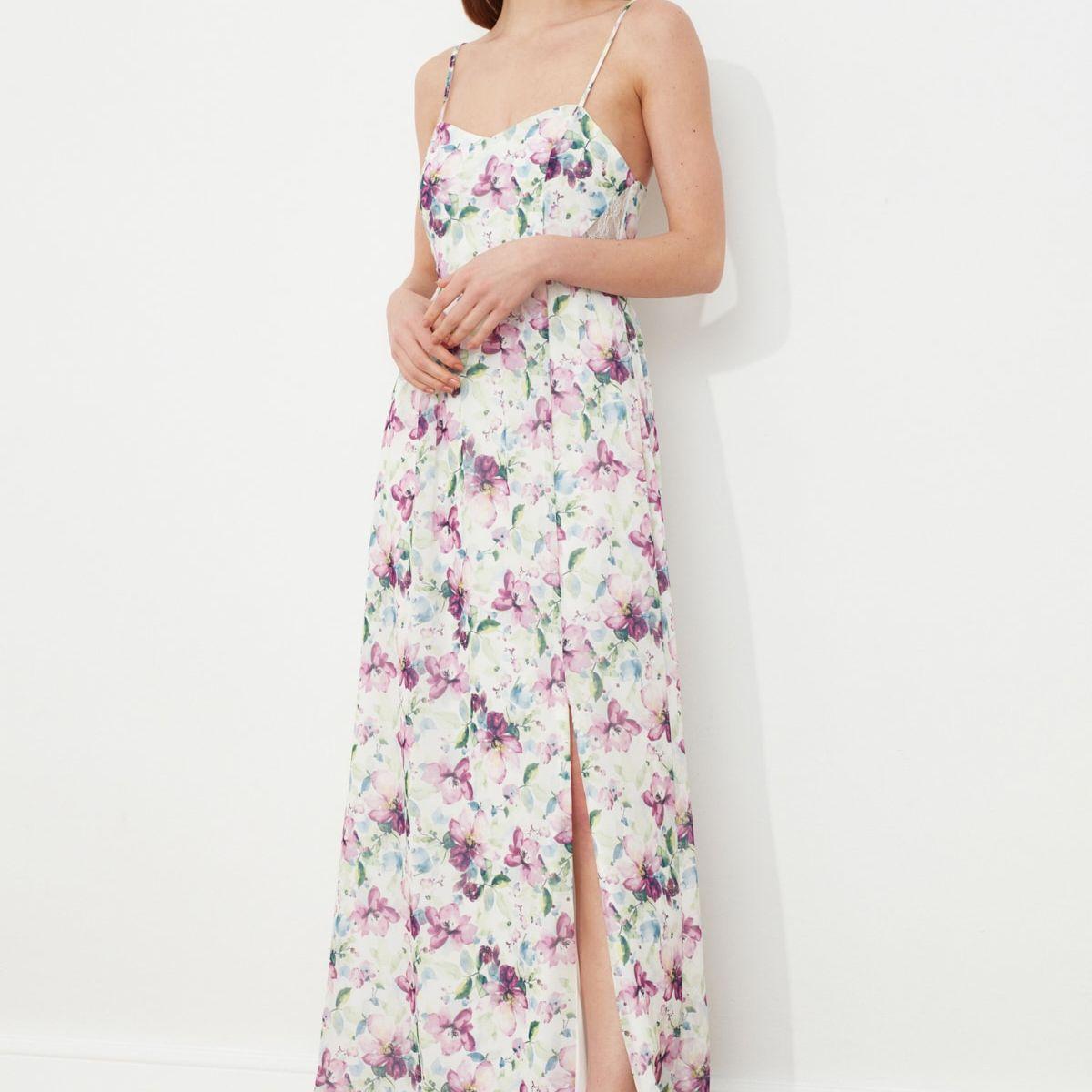 Trendyol Strappy Floral Print A-Line Maxi Dress with Split Hem-women-clothing-dresses-image-1