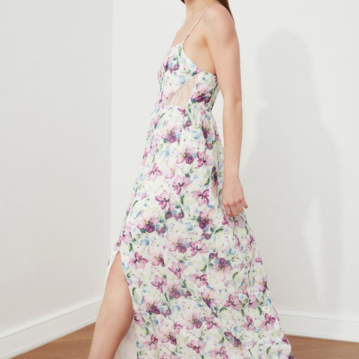 Trendyol Strappy Floral Print A-Line Maxi Dress with Split Hem-women-clothing-dresses-image-2