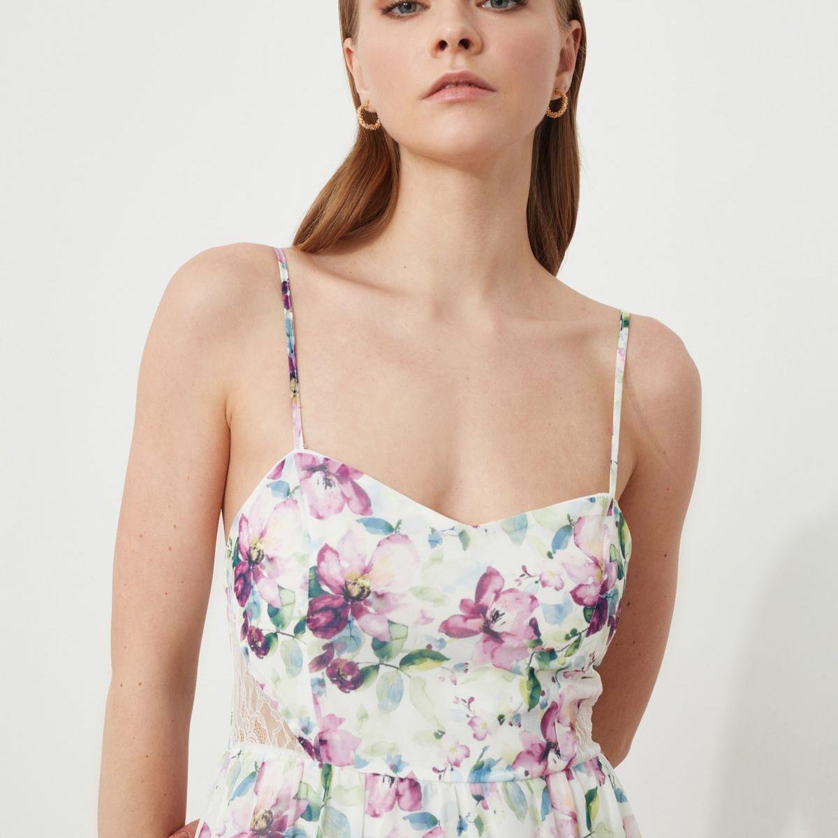 Trendyol Strappy Floral Print A-Line Maxi Dress with Split Hem-women-clothing-dresses-image-3